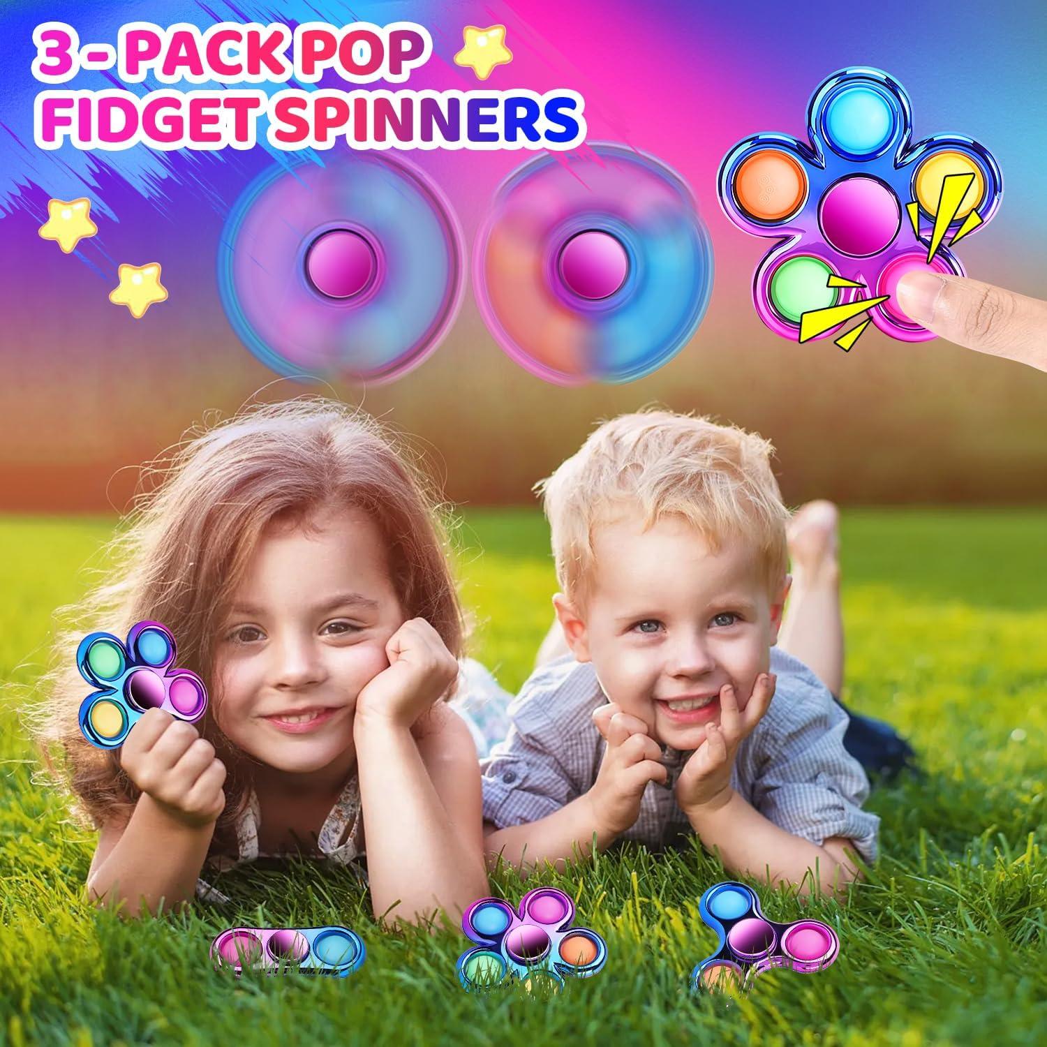 FIGROL 3 Pack Pop Fidget Spinners for Party Favors｜Hand Fidget Bulk Toys for Classroom Return Prizes｜Sensory Fidget Toys for Teens Boys Girls｜Brithday Gifts Prizes