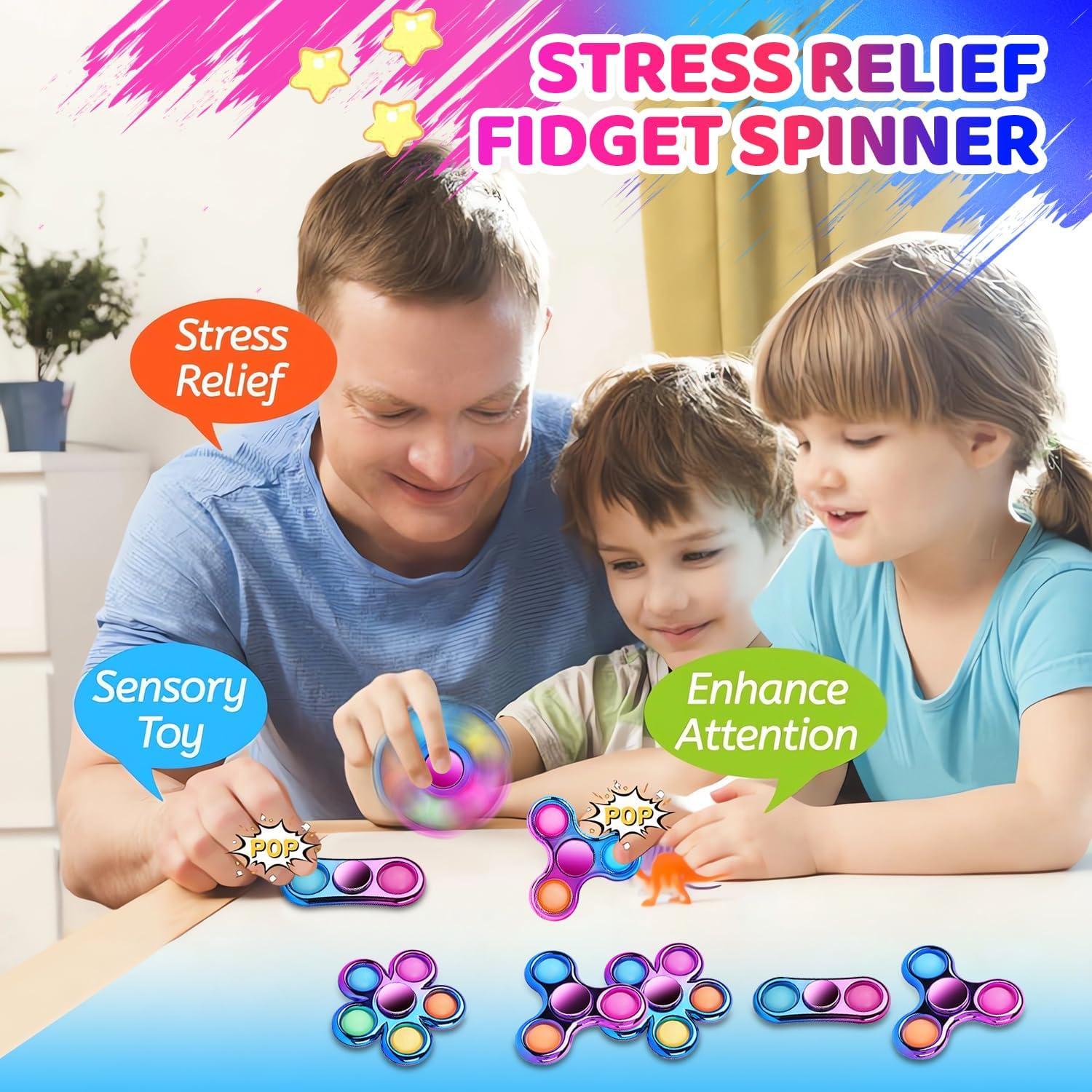 FIGROL 3 Pack Pop Fidget Spinners for Party Favors｜Hand Fidget Bulk Toys for Classroom Return Prizes｜Sensory Fidget Toys for Teens Boys Girls｜Brithday Gifts Prizes