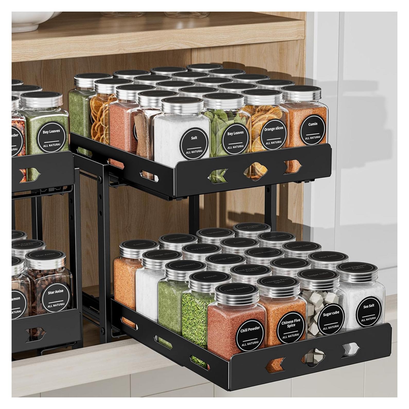 Estante de Especias Extraíble BOIVSHI 2 Niveles Metal Negro