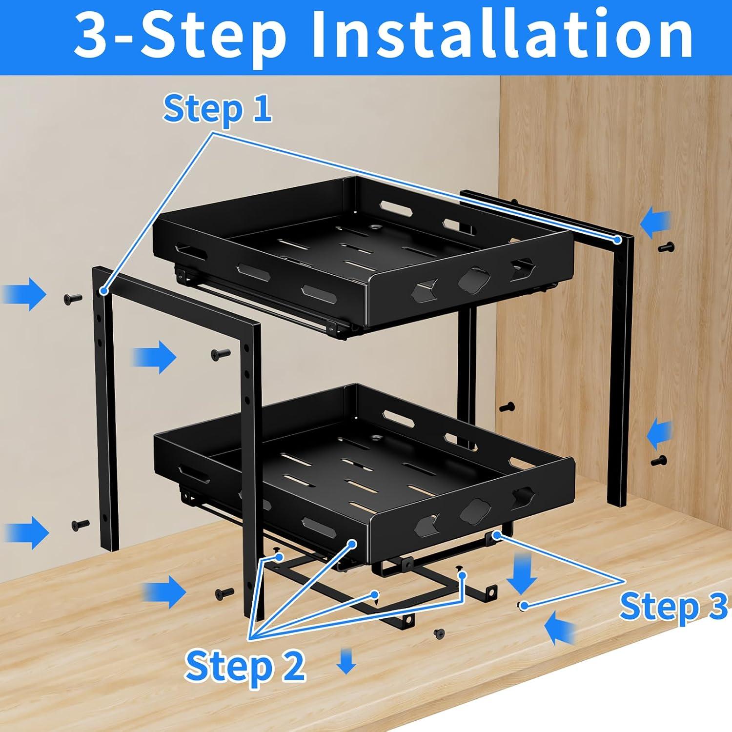 Estante de Especias Extraíble BOIVSHI 2 Niveles Metal Negro