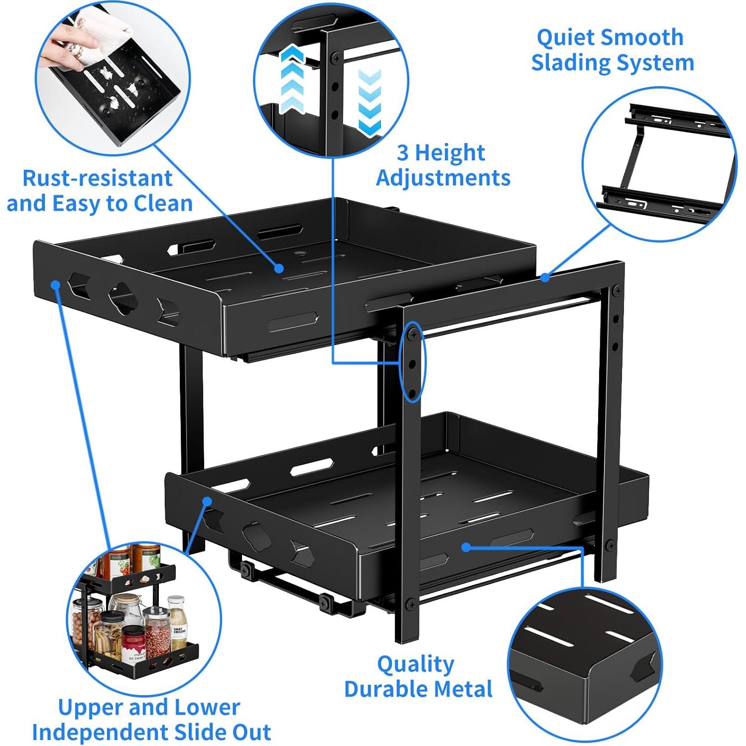 Estante de Especias Extraíble BOIVSHI 2 Niveles Metal Negro
