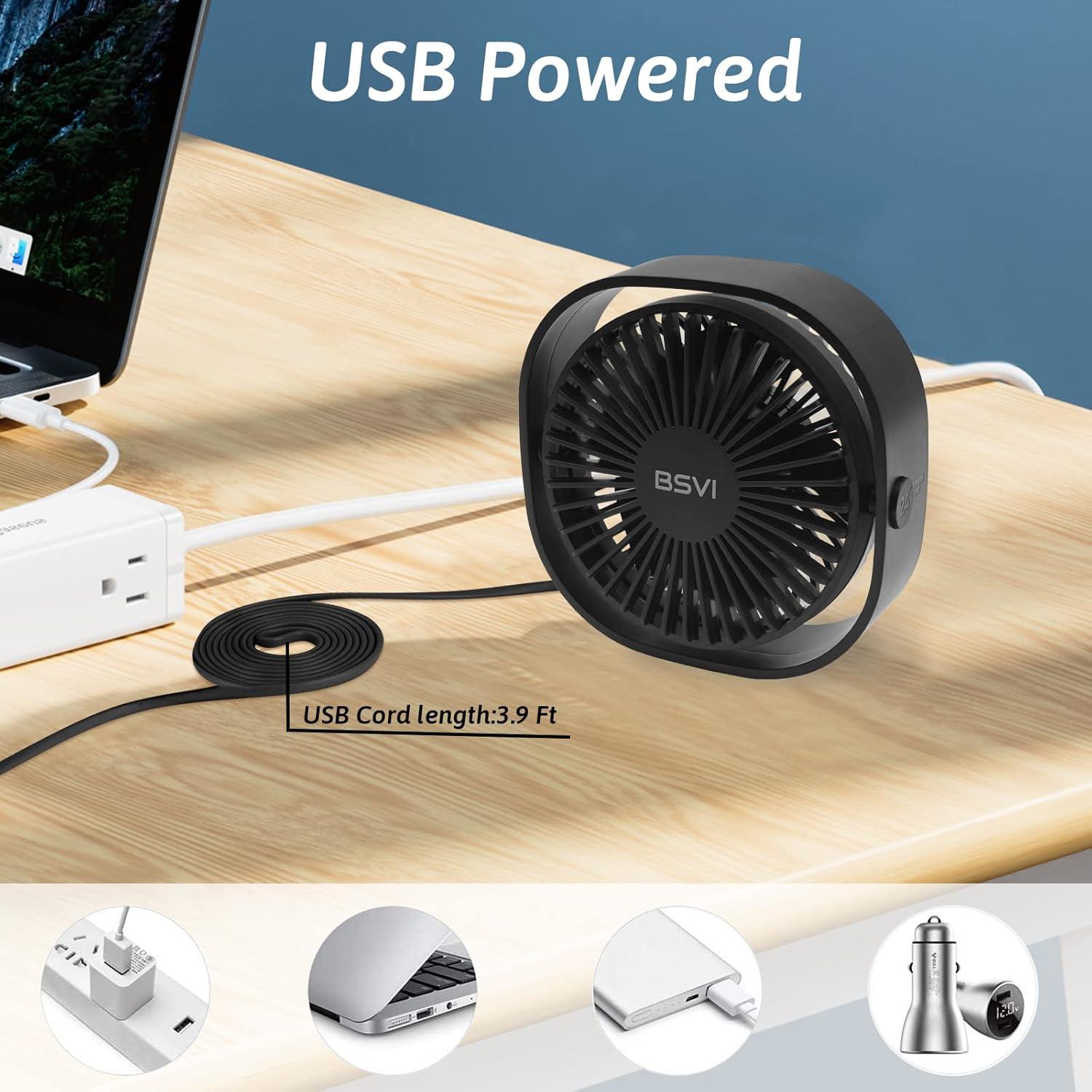 Ventilador de Escritorio USB BSVI Pequeño 3 Velocidades Silencioso