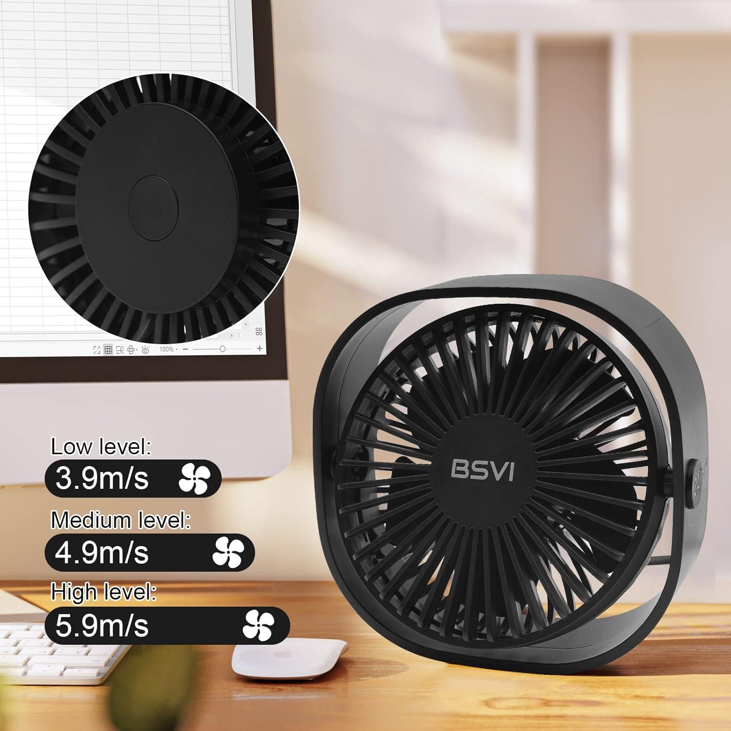 Ventilador de Escritorio USB BSVI Pequeño 3 Velocidades Silencioso
