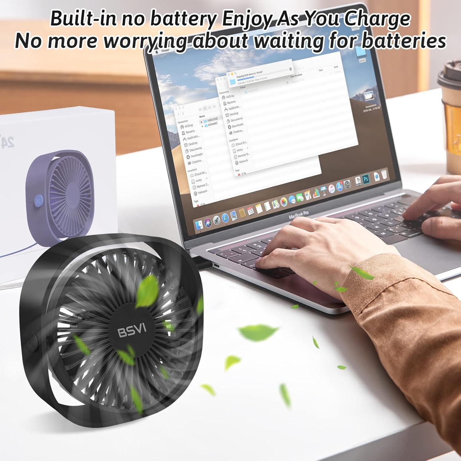 Ventilador de Escritorio USB BSVI Pequeño 3 Velocidades Silencioso