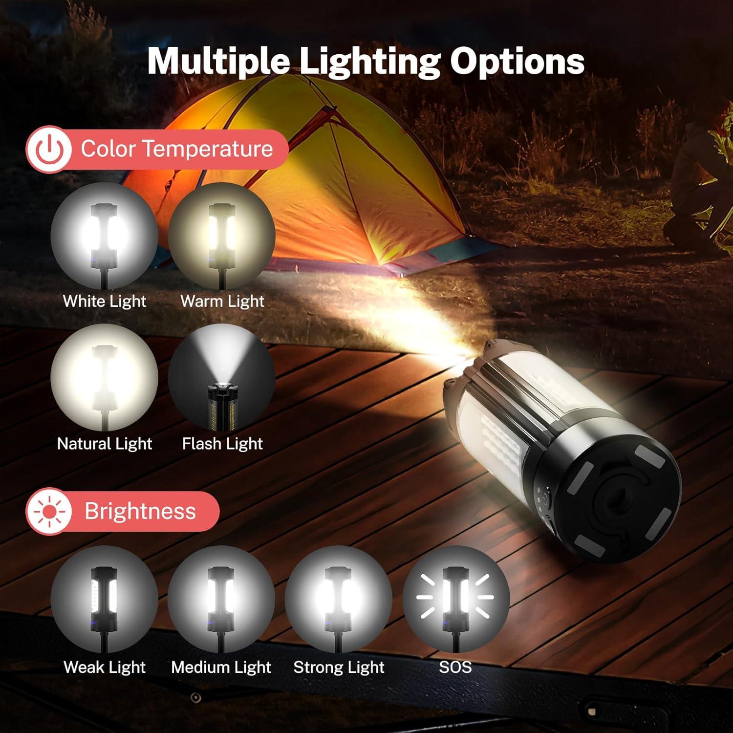 Luz de Camping Recargable OGERY 10000mAh 3 LED 2200 Lúmenes