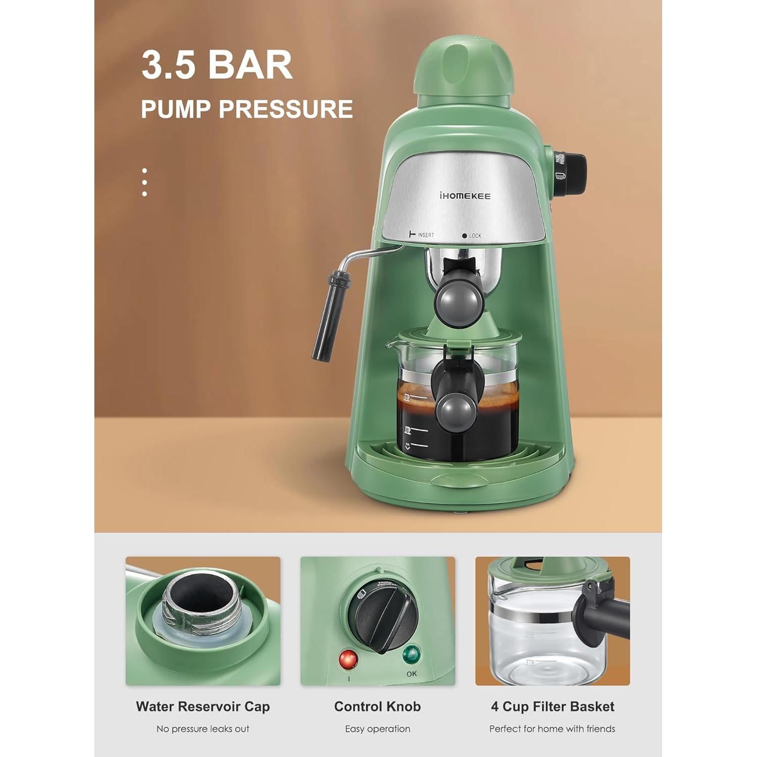 Cafetera Espresso Ihomekee CM6810 3.5 Bar Verde 1-4 Tazas