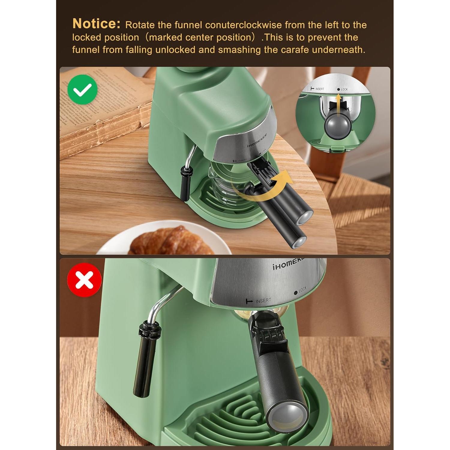 Cafetera Espresso Ihomekee CM6810 3.5 Bar Verde 1-4 Tazas