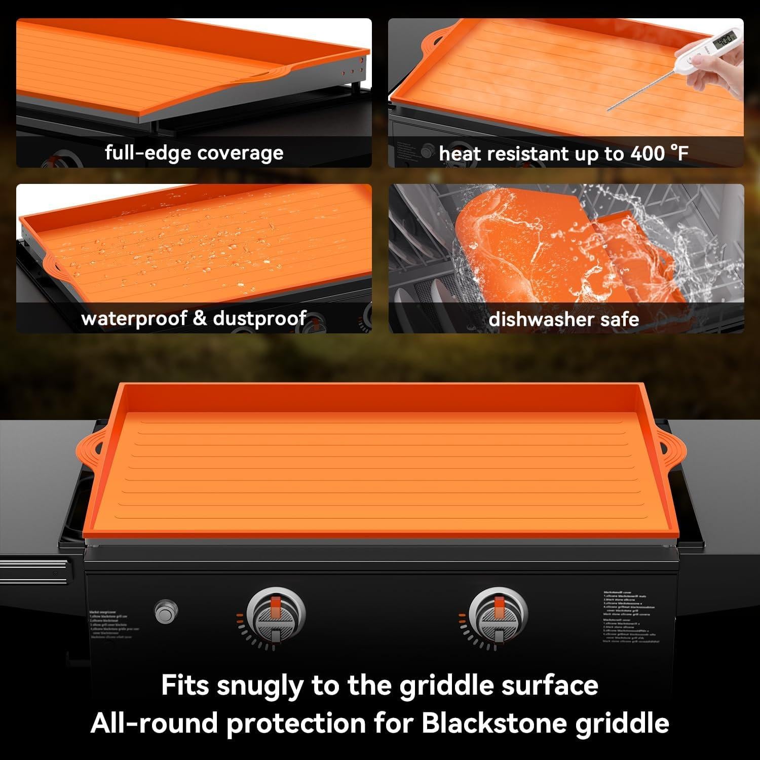 Silicone Griddle Cover for Blackstone - 28 Inch Full-Edge Covered Heavy Duty Food-Grade Silicone Griddle Mat for Blackstone Accessories, Protects Grill from Dirt and Rust