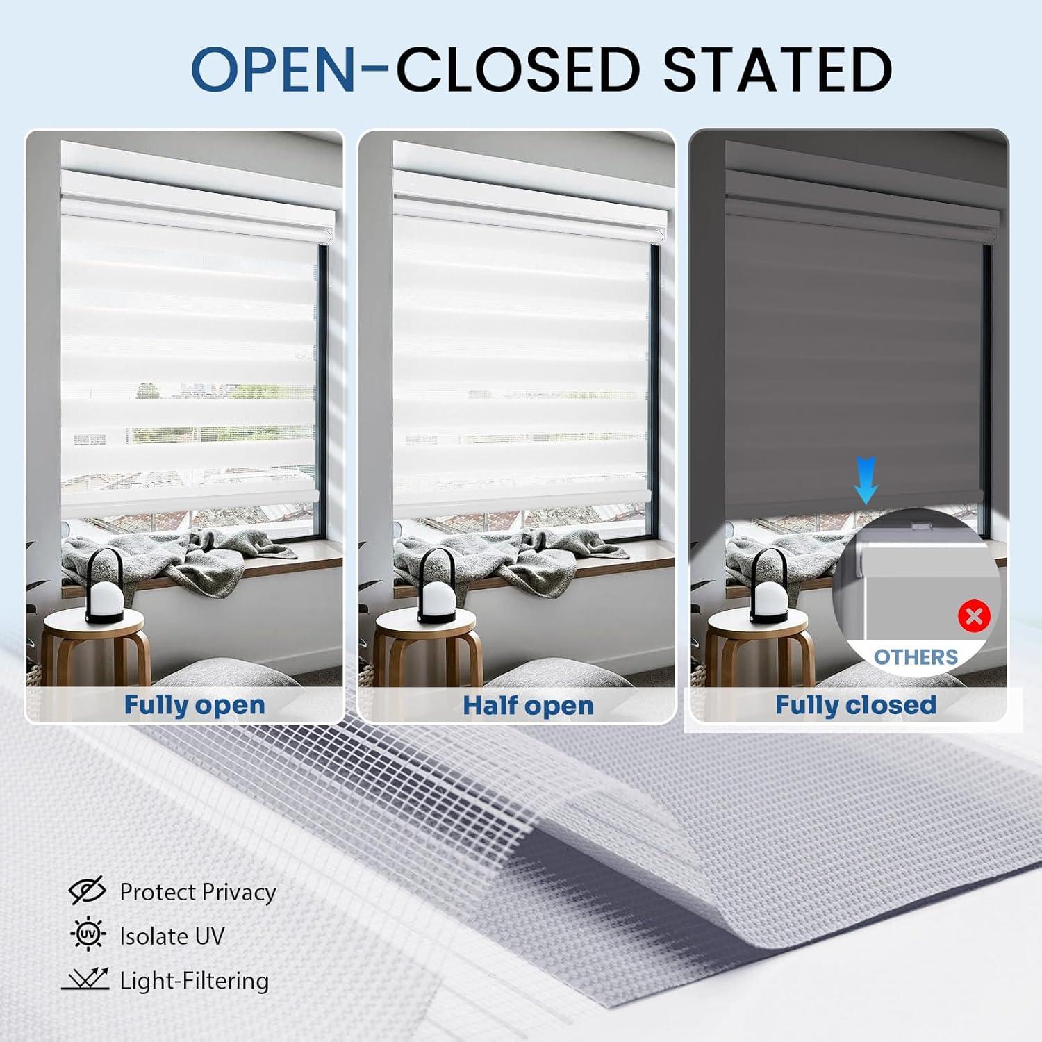 Grandekor Motorized Zebra Blinds with Remote Control,No Drill No Tools Cordless Dual Layer Zebra Blinds for Windows,Electric Zebra Shades Custom Size