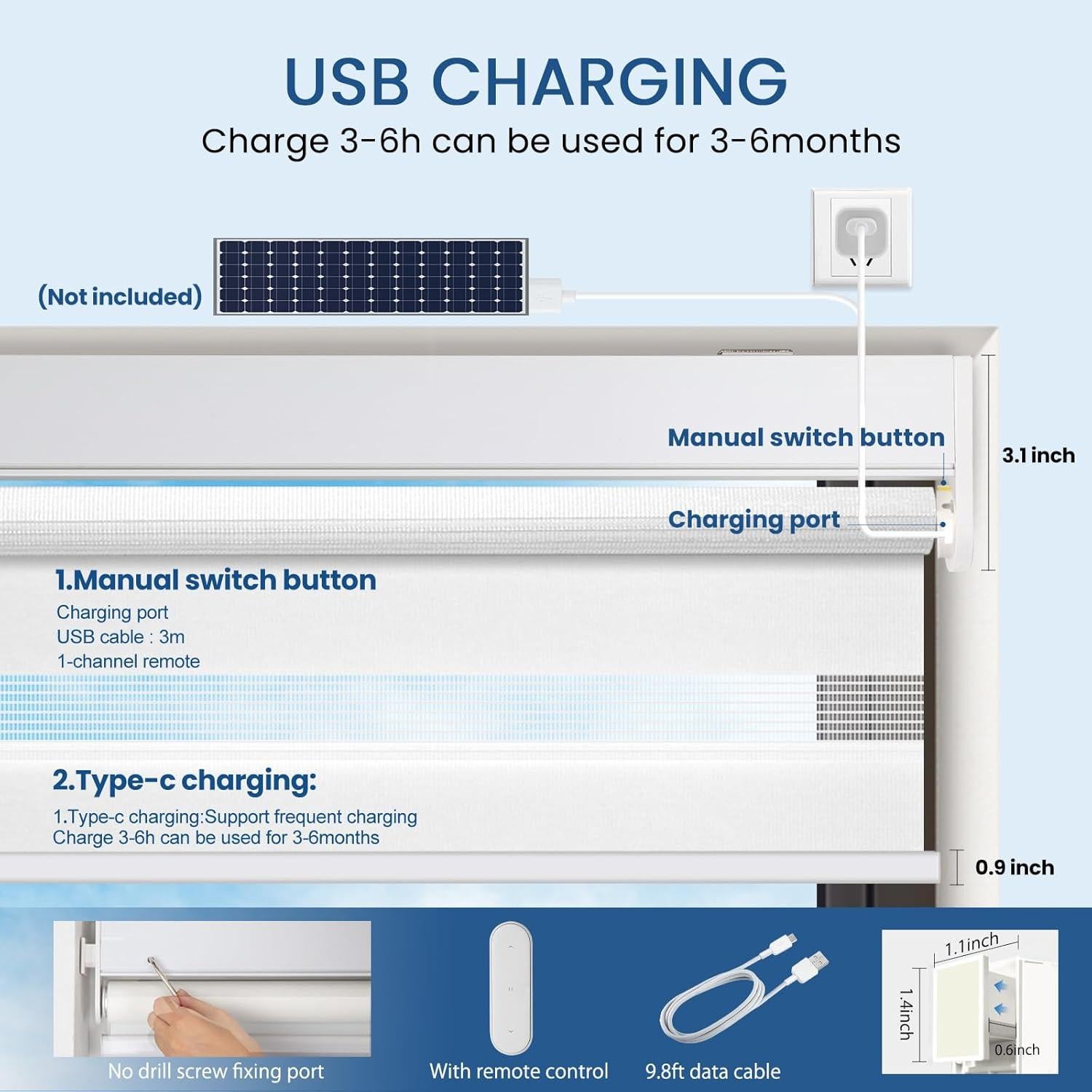Grandekor Motorized Zebra Blinds with Remote Control,No Drill No Tools Cordless Dual Layer Zebra Blinds for Windows,Electric Zebra Shades Custom Size
