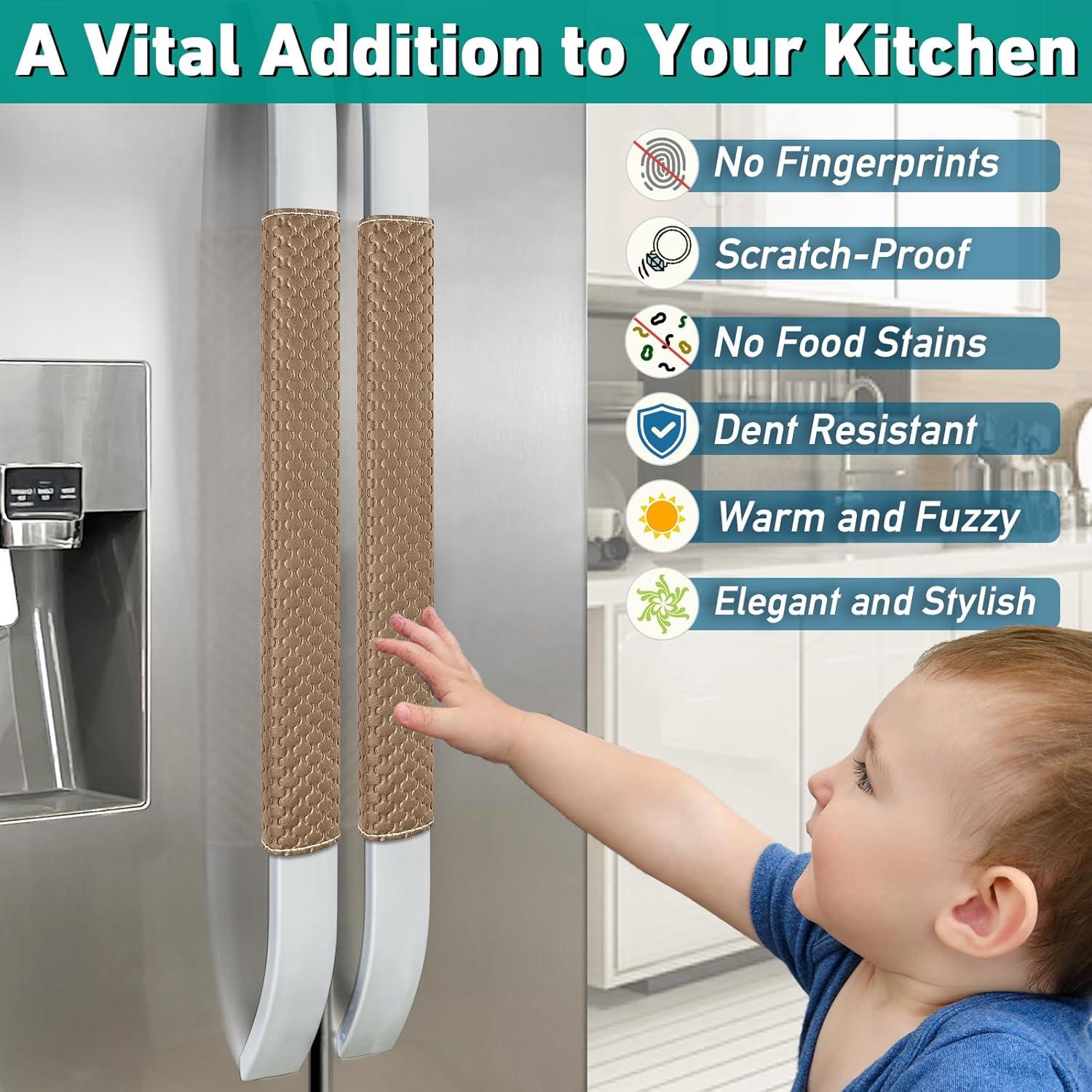 Refrigerator Door Handle Covers, Set of 4, Performance Appliance Handle Covers, Non-Slip Fridge Door Handle Covers, Keep Your Kitchen Clean, Microwave Oven Dishwasher door Handle Protectors(Brown)