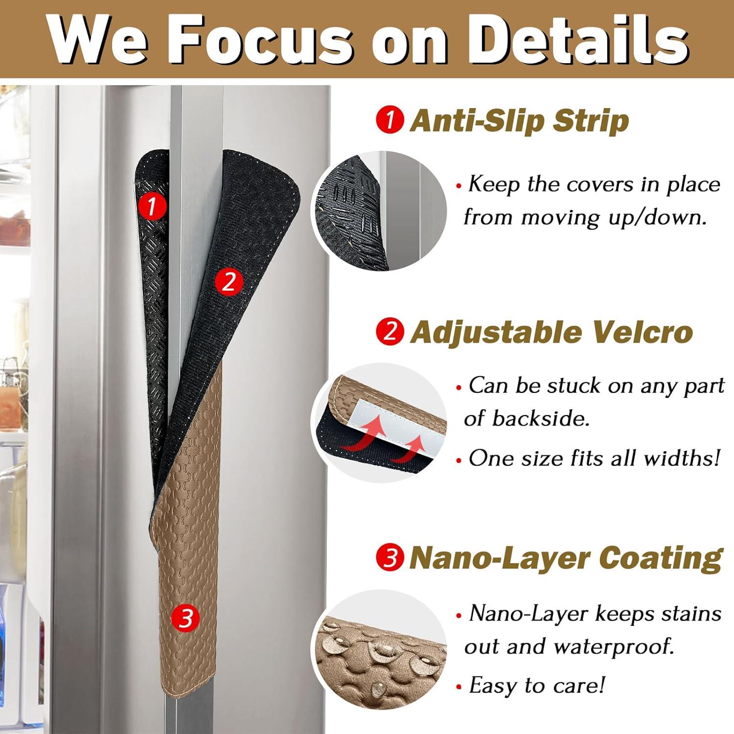 Refrigerator Door Handle Covers, Set of 4, Performance Appliance Handle Covers, Non-Slip Fridge Door Handle Covers, Keep Your Kitchen Clean, Microwave Oven Dishwasher door Handle Protectors(Brown)