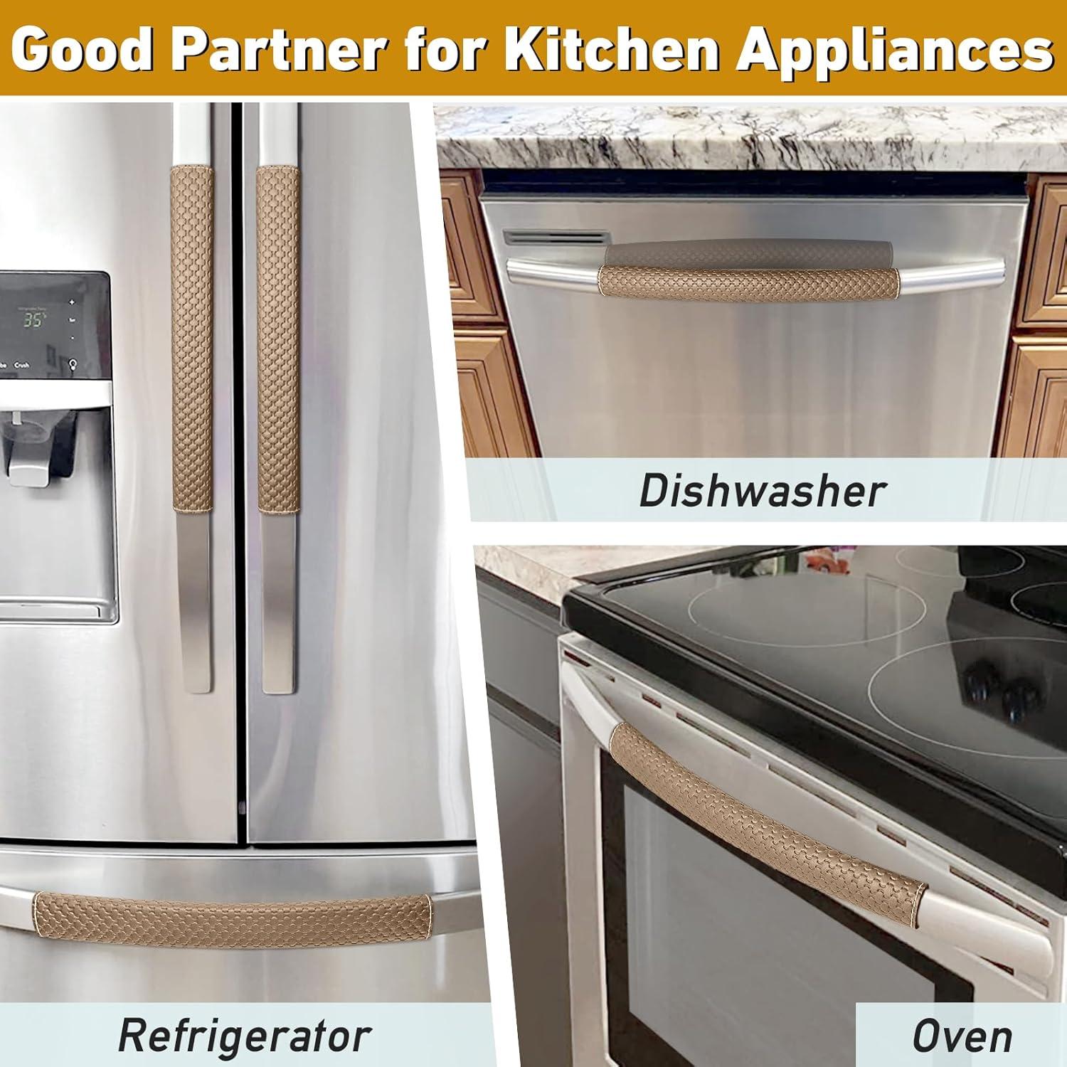 Refrigerator Door Handle Covers, Set of 4, Performance Appliance Handle Covers, Non-Slip Fridge Door Handle Covers, Keep Your Kitchen Clean, Microwave Oven Dishwasher door Handle Protectors(Brown)