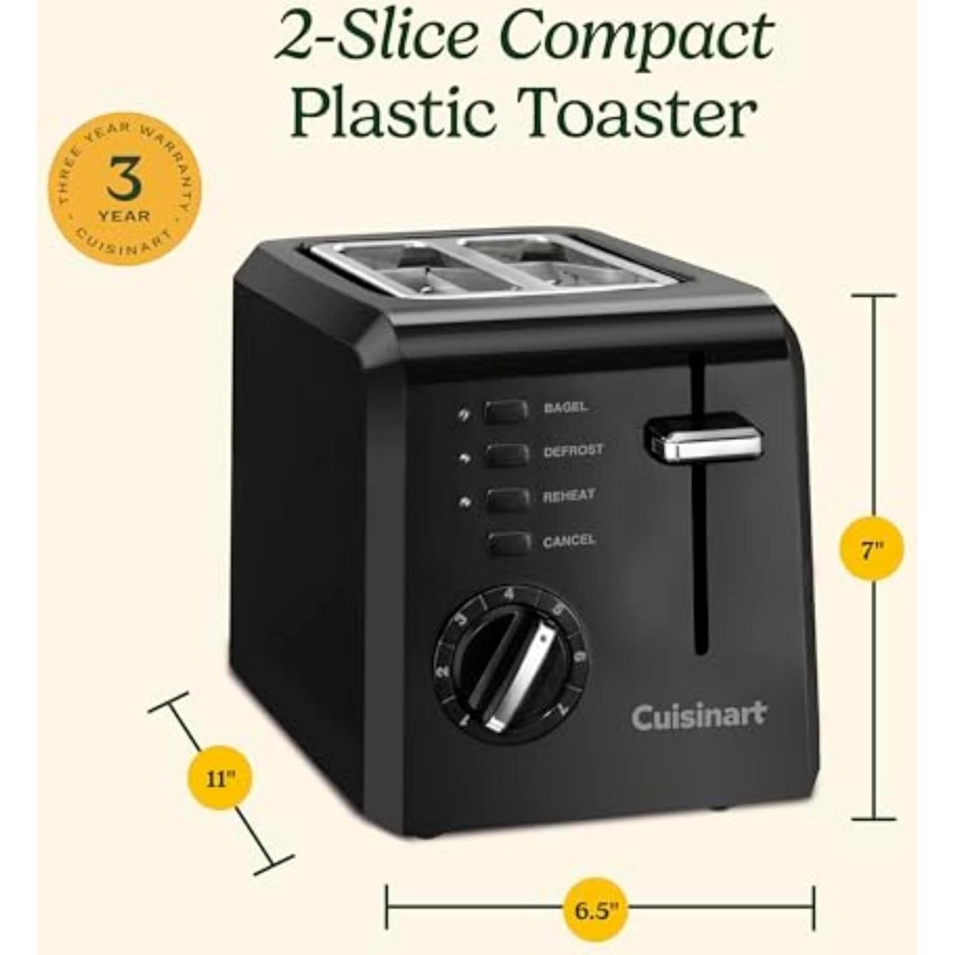 Tostadora Compacta Cuisinart CPT-122BK 2 Rebanadas Negra