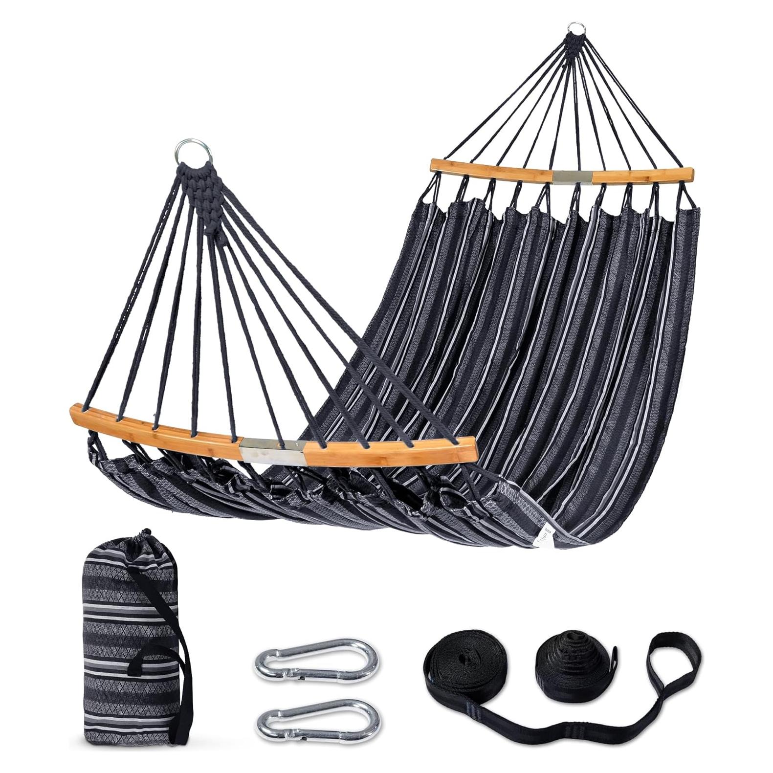 Hamaca Doble SUNCREAT con Barra Curvada, Gris Oscuro