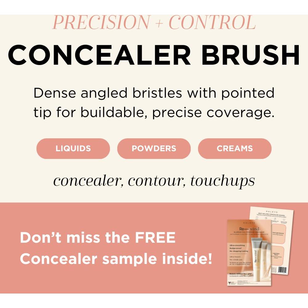 HALEYS Concealer Brush VEGAN+CRUELTY-FREE, Sustainable Wood, Vegan Bristles for Airbrushed Finish, For Creams,Liquids, Powder, Streak-free, Perfect Blending, Buffs, Smooths with Control, Special shape