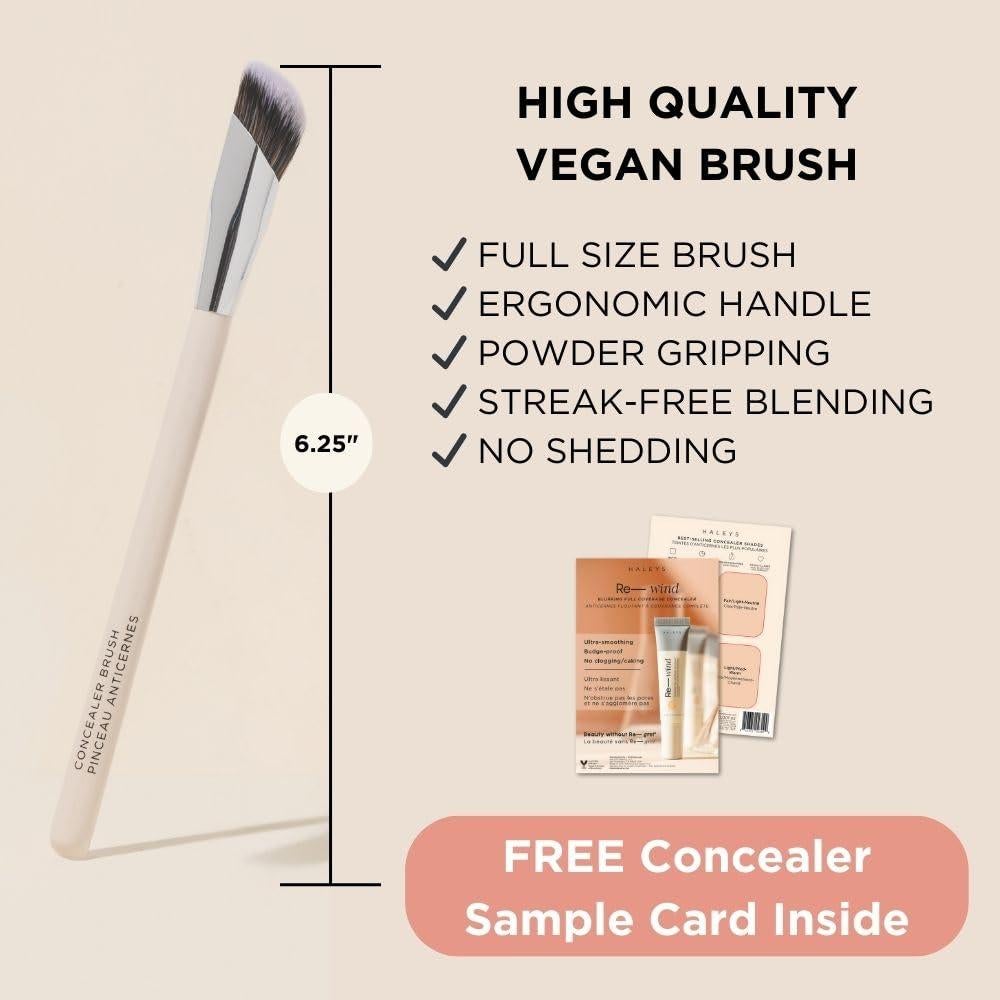 HALEYS Concealer Brush VEGAN+CRUELTY-FREE, Sustainable Wood, Vegan Bristles for Airbrushed Finish, For Creams,Liquids, Powder, Streak-free, Perfect Blending, Buffs, Smooths with Control, Special shape