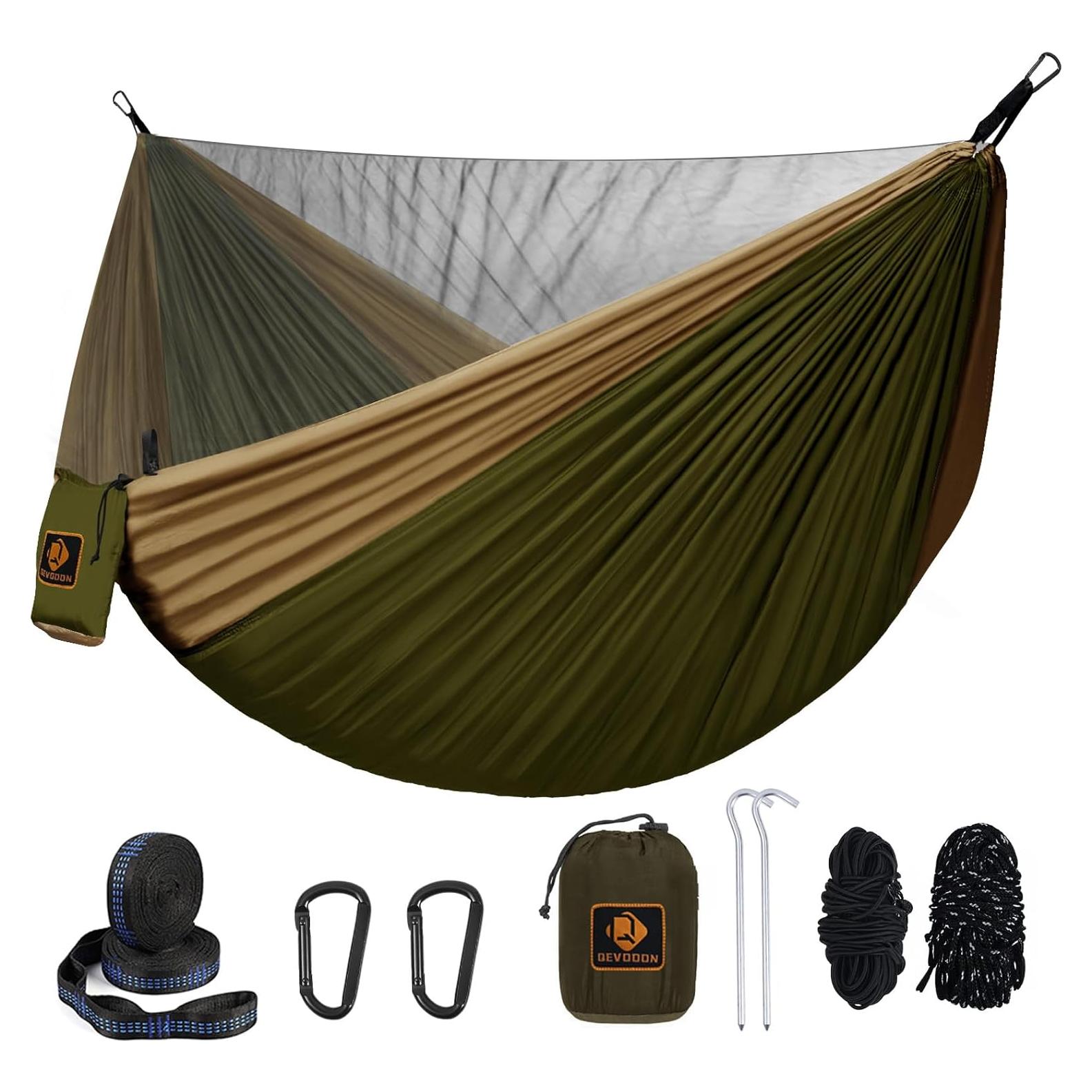 Hamaca Doble Qevooon con Red Mosquitos 3,05m Verde y Caqui