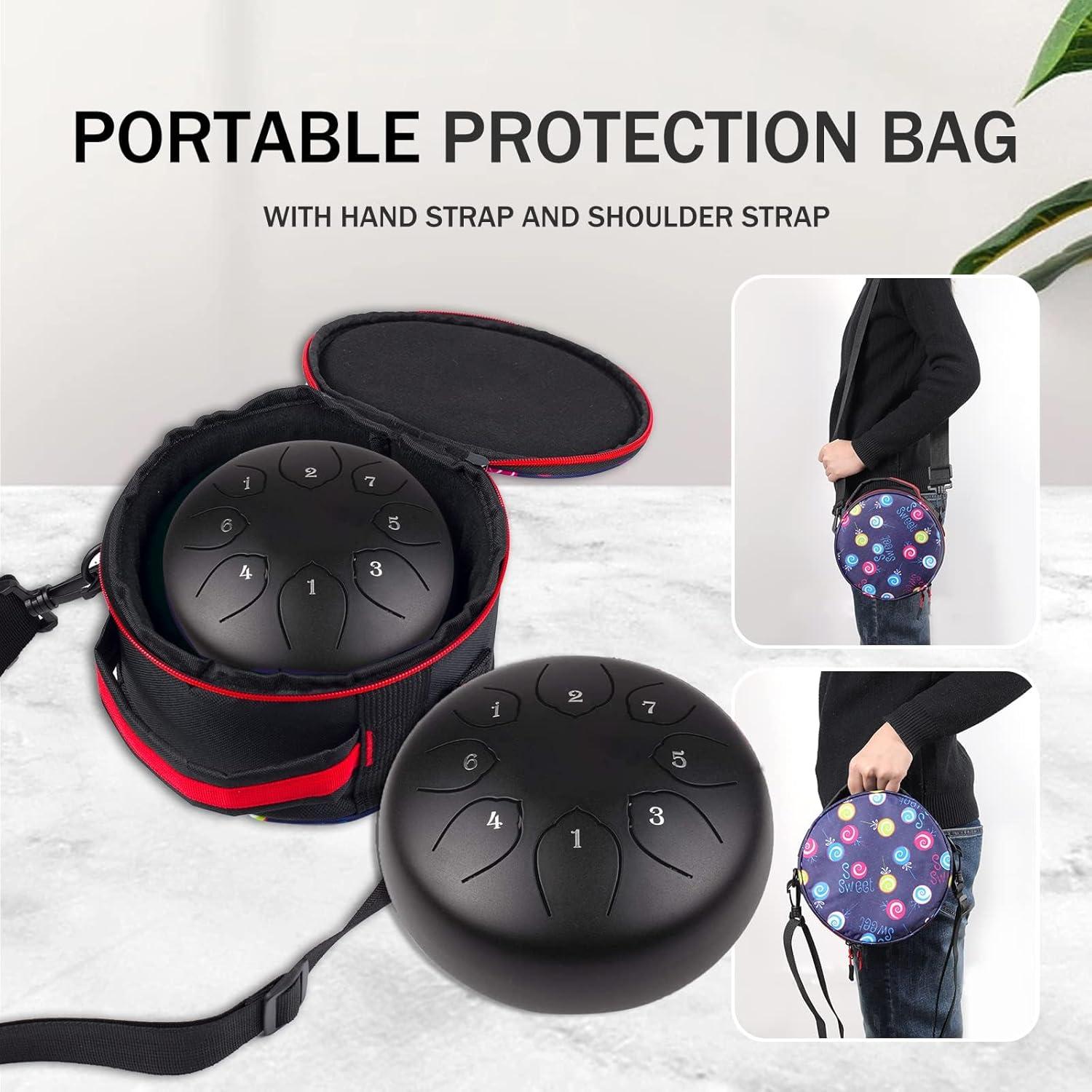 Steel Tongue Drum Kids Instrument: Musical Metal Tank Drums Set 6 Inch 8 Notes C-Key for Meditation Yoga Education Percussion with Bag, Music Book, Mallets, Finger Picks(Black)