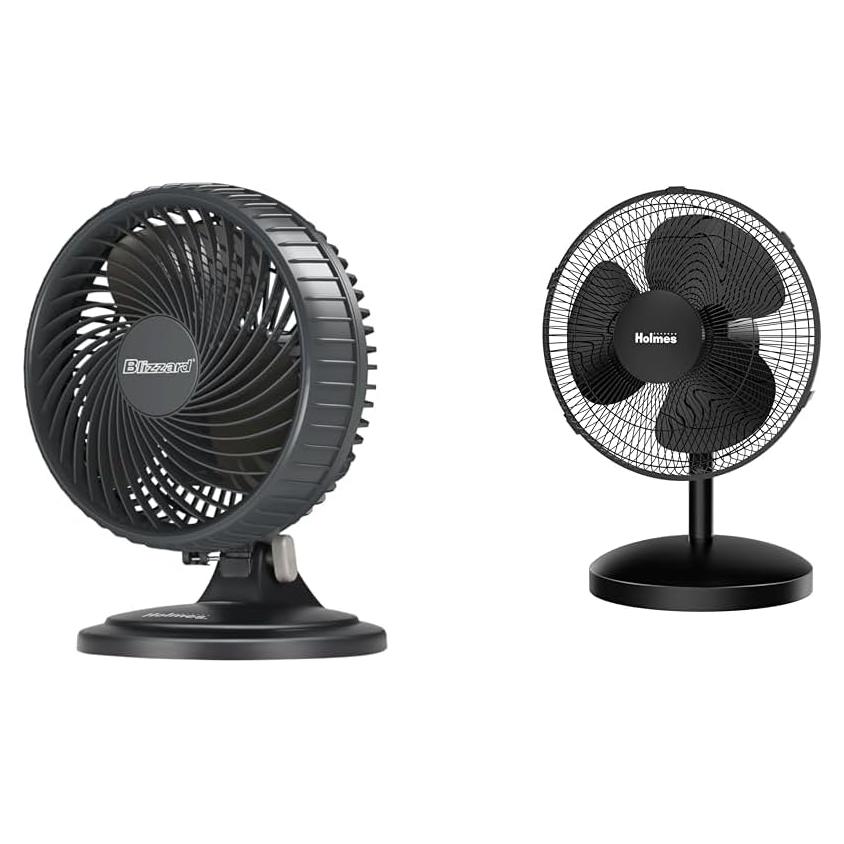 HOLMES 7" 2-Speed 3-Blade 85° Oscillating & 12" 3-Speed 75° Oscillating Table Fans, Home/Office