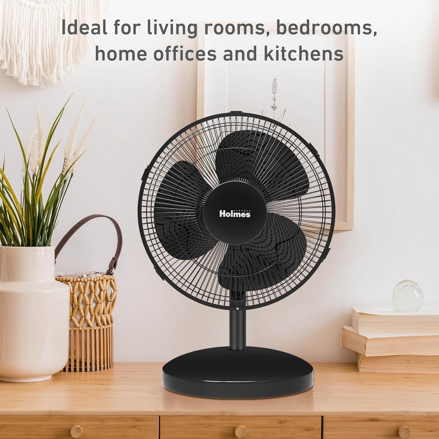 HOLMES 7" 2-Speed 3-Blade 85° Oscillating & 12" 3-Speed 75° Oscillating Table Fans, Home/Office
