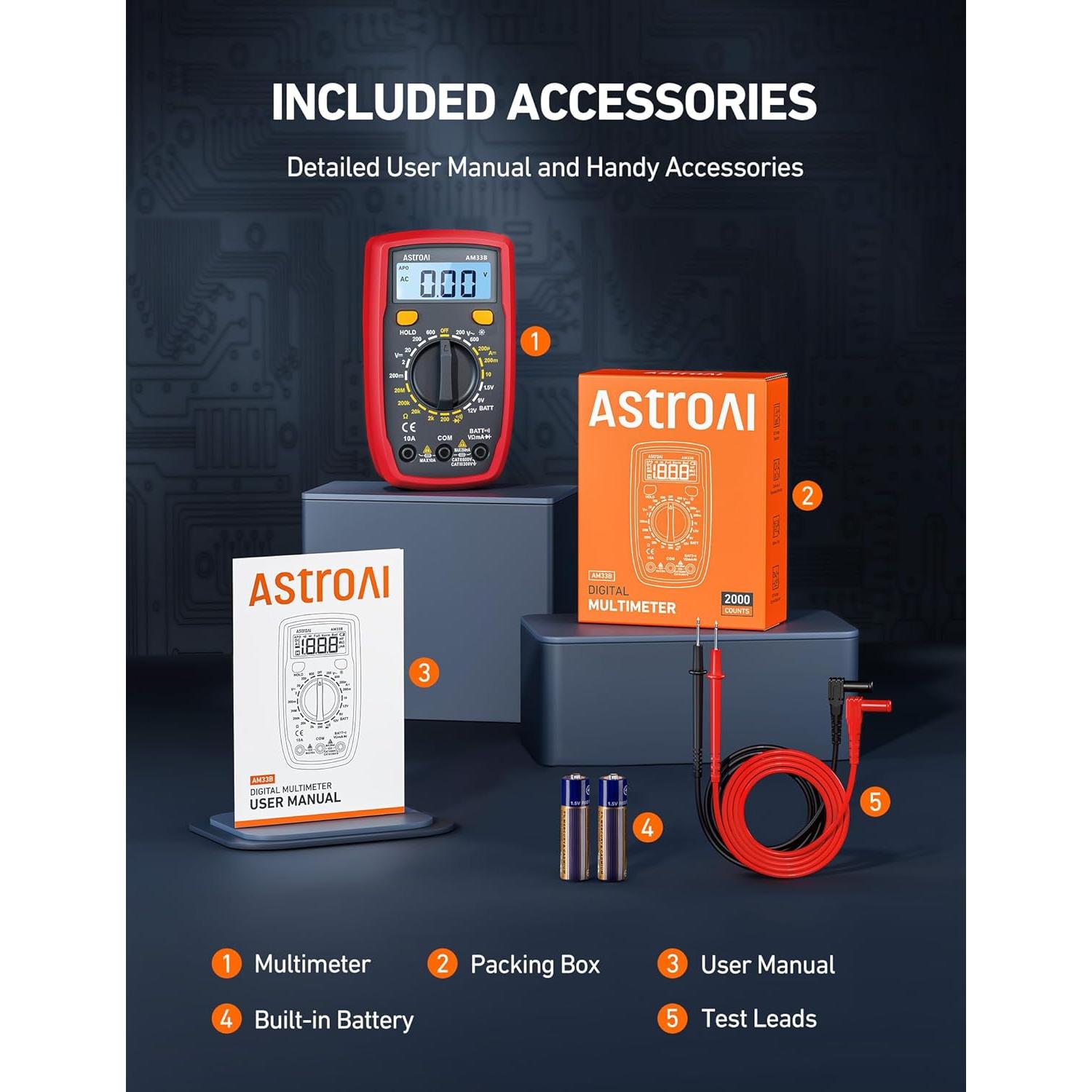Multímetro Digital AstroAI AM33B 2000 Cuentas Negro