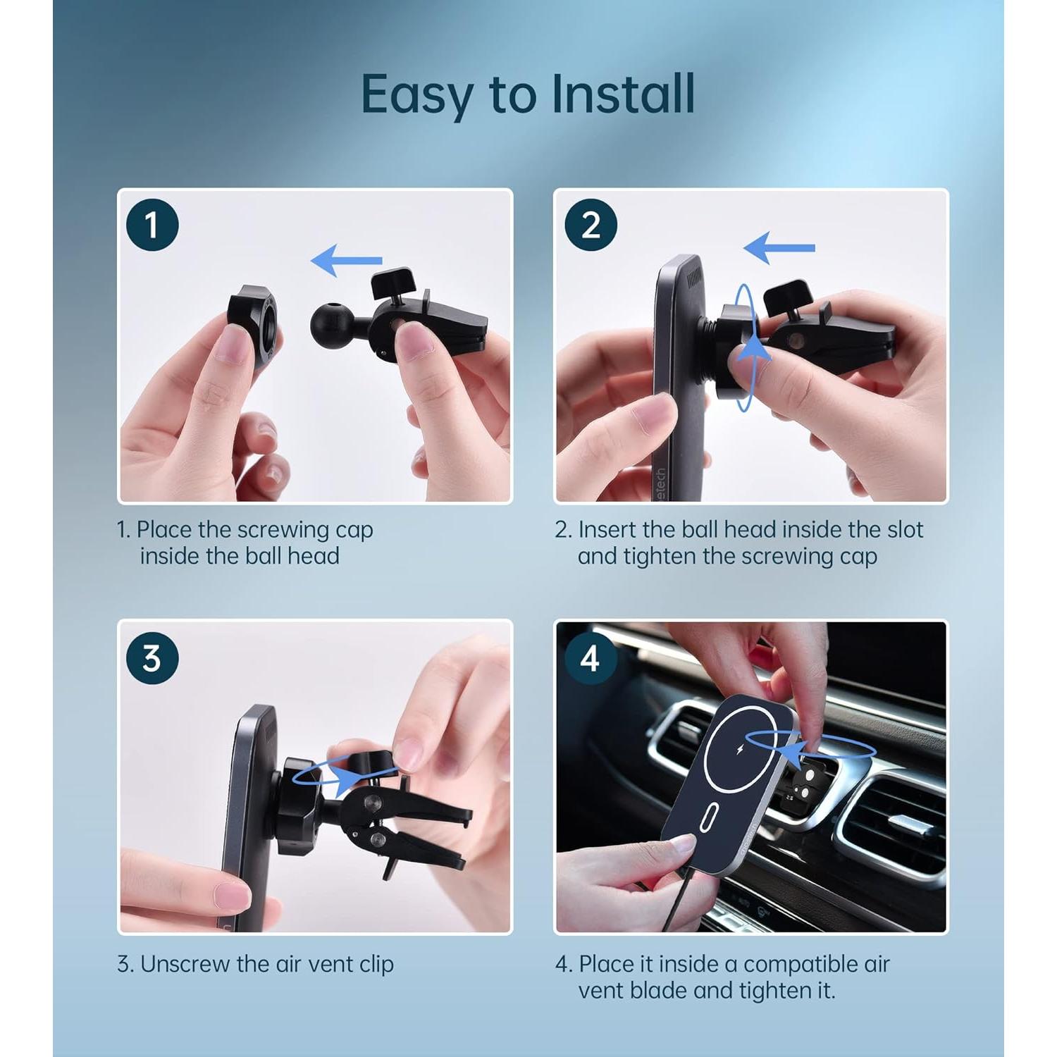 Cargador de coche MagSafe Mukiya para iPhone 12-16, 360°