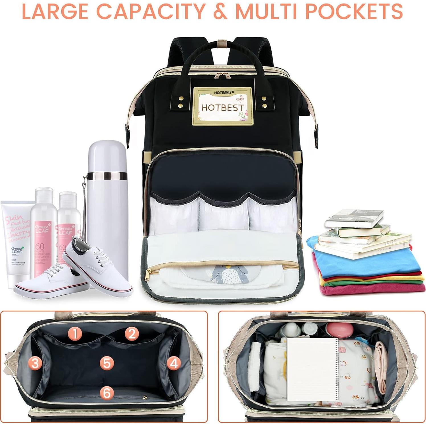 Mochila para Pañales HOTBEST 53L Impermeable Negra