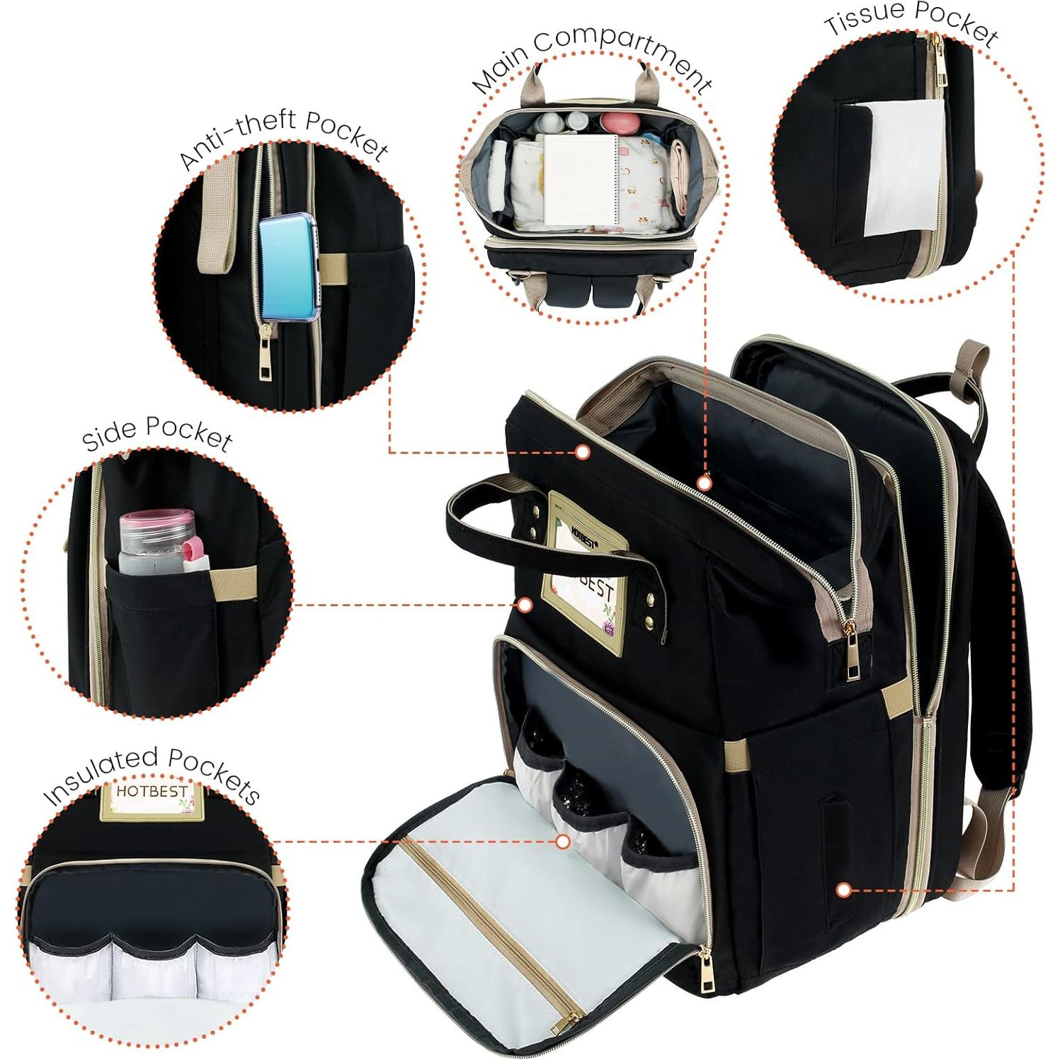 Mochila para Pañales HOTBEST 53L Impermeable Negra