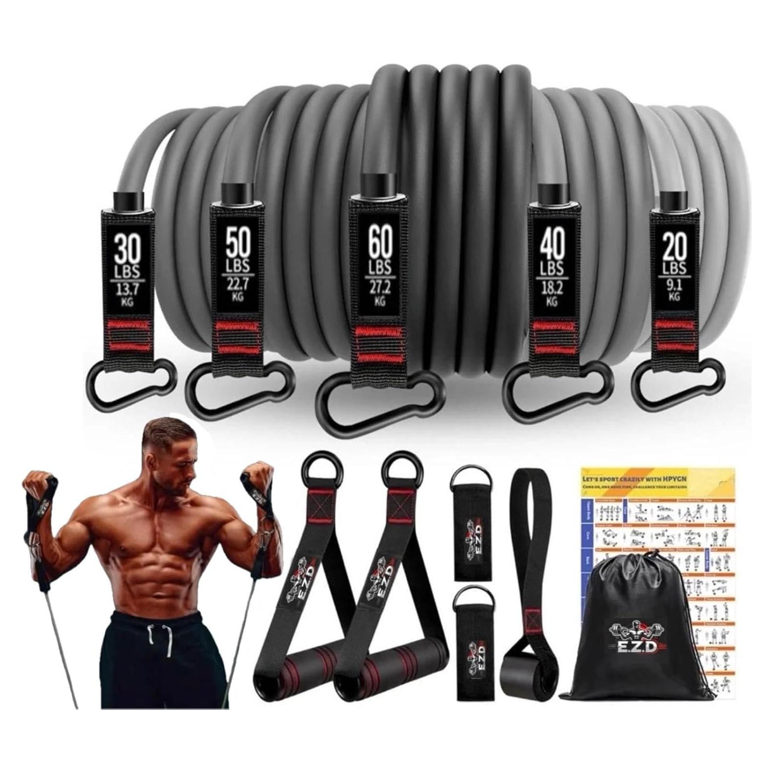 EZD Resistance Bands – 200 LBS Workout Bands for Strength Training, Exercise Bands with Handles, Door Anchor, Ankle Straps – Adjustable Resistance for Home Gym & Physical Therapy