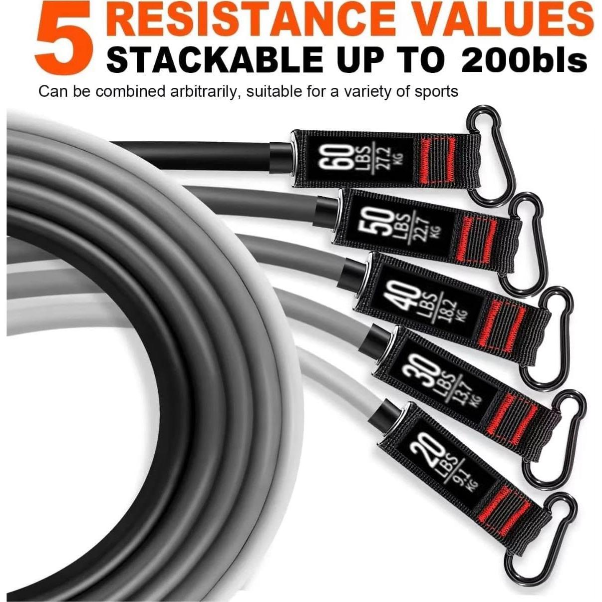 EZD Resistance Bands – 200 LBS Workout Bands for Strength Training, Exercise Bands with Handles, Door Anchor, Ankle Straps – Adjustable Resistance for Home Gym & Physical Therapy