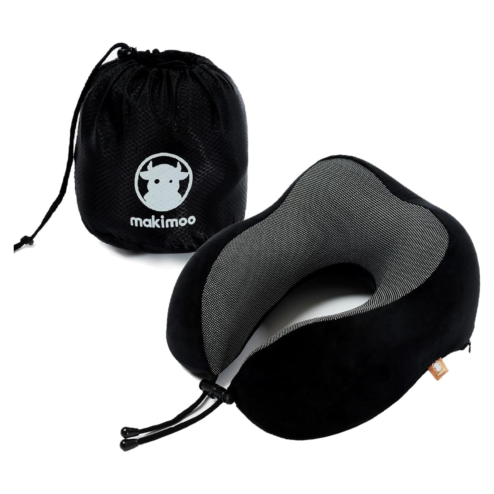 Memory Foam Travel Pillow, Neck Pillow with 360-Degree Head Support, Comfortable and Lightweight, Ideal for Sleeping on Airplane, Car, Train, Bus and Home Use, Comes with Storage Bag (Black)