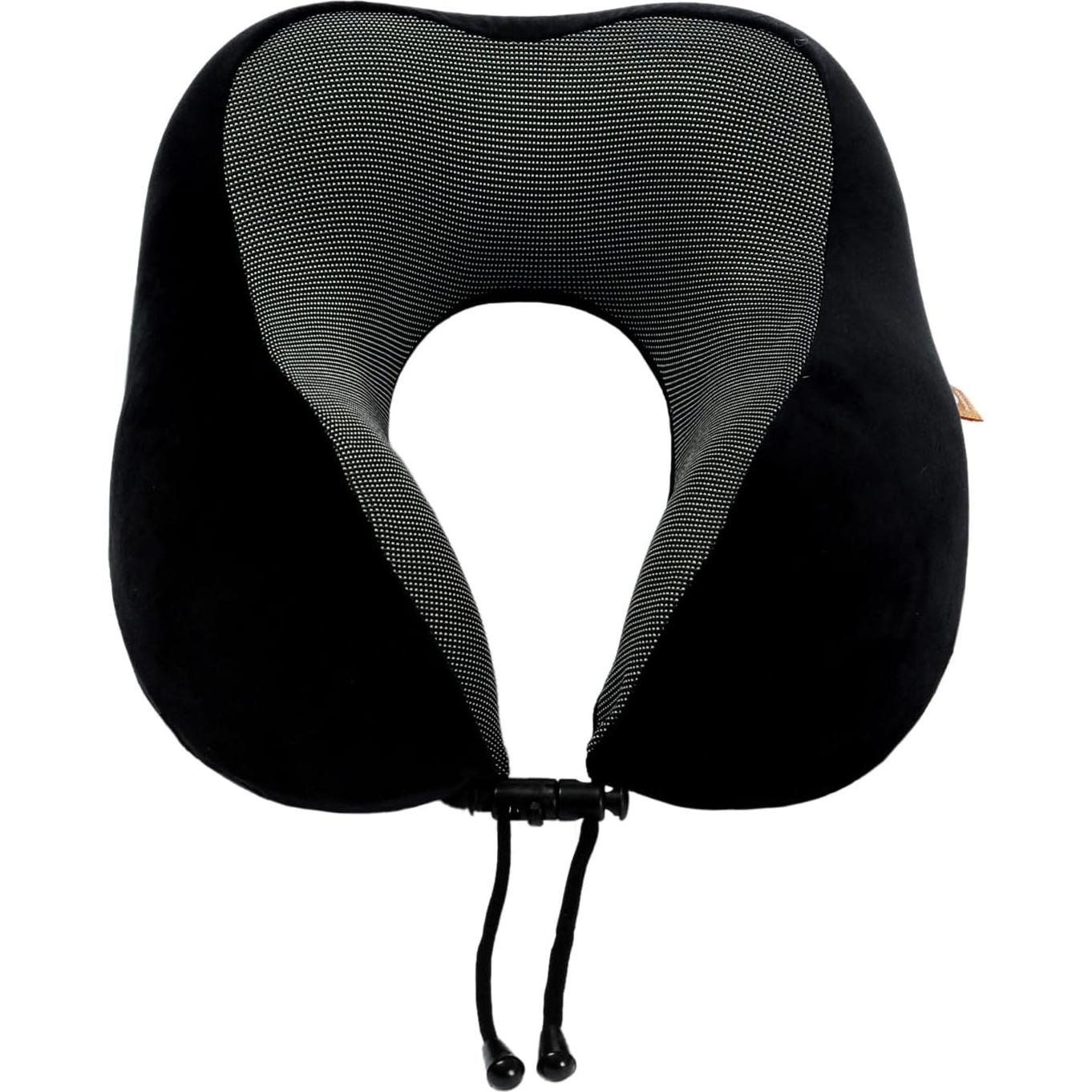 Memory Foam Travel Pillow, Neck Pillow with 360-Degree Head Support, Comfortable and Lightweight, Ideal for Sleeping on Airplane, Car, Train, Bus and Home Use, Comes with Storage Bag (Black)