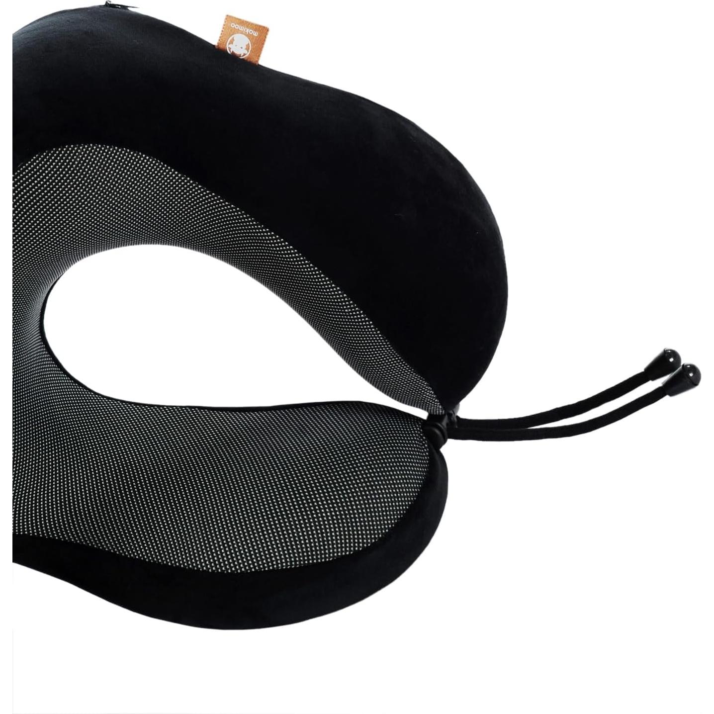 Memory Foam Travel Pillow, Neck Pillow with 360-Degree Head Support, Comfortable and Lightweight, Ideal for Sleeping on Airplane, Car, Train, Bus and Home Use, Comes with Storage Bag (Black)