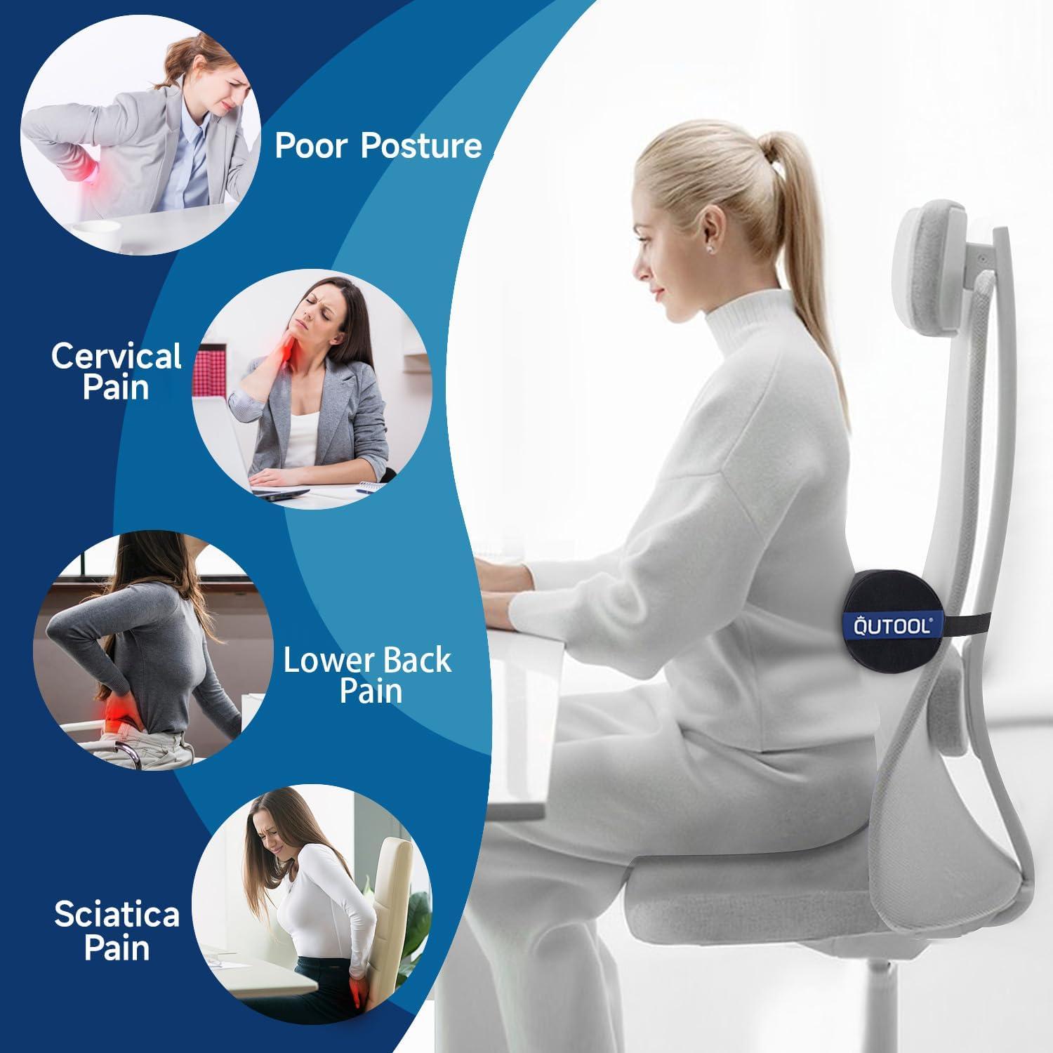 Almohada Lumbar QUTOOL Firme 28x12cm Negra, Soporte Espalda