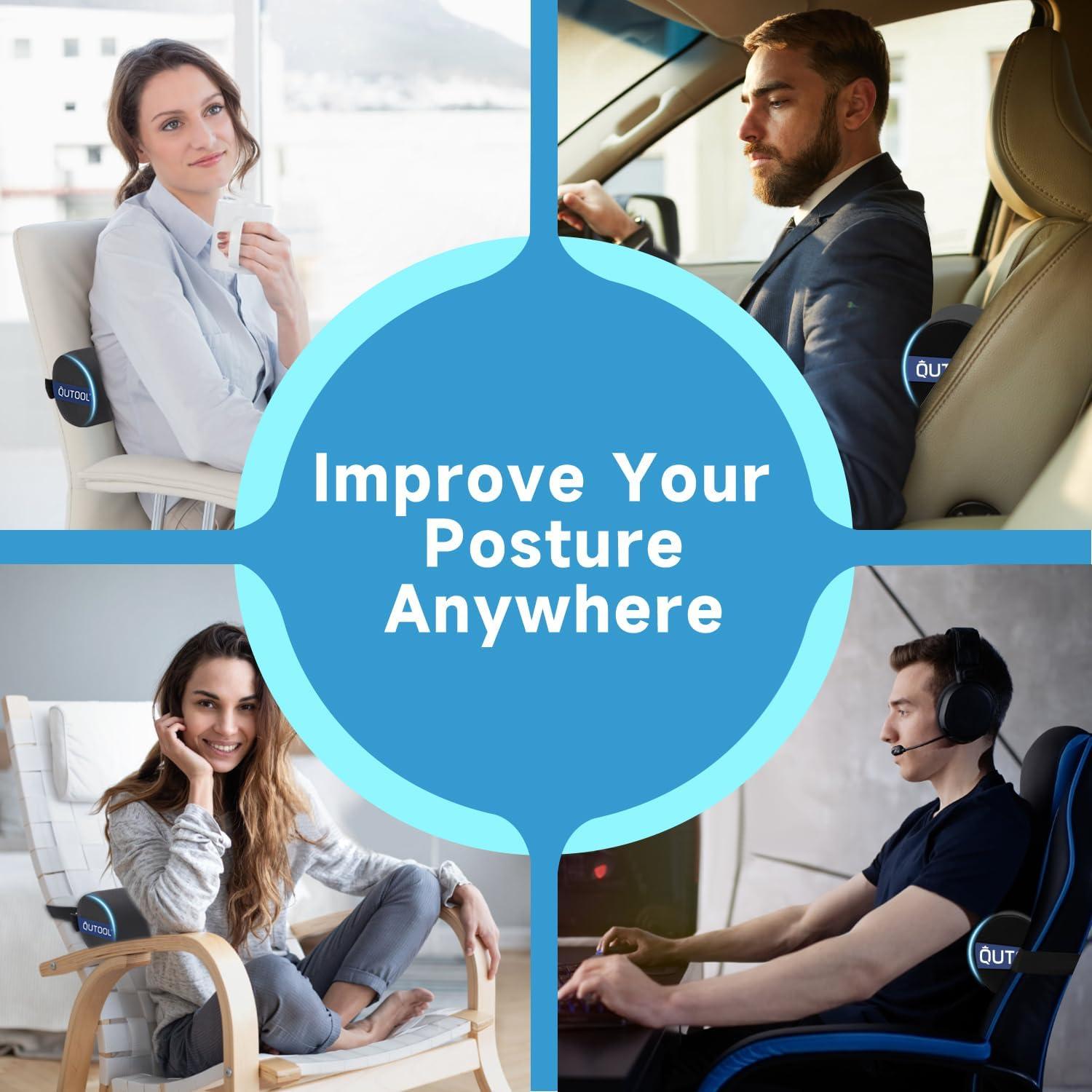 Almohada Lumbar QUTOOL Firme 28x12cm Negra, Soporte Espalda