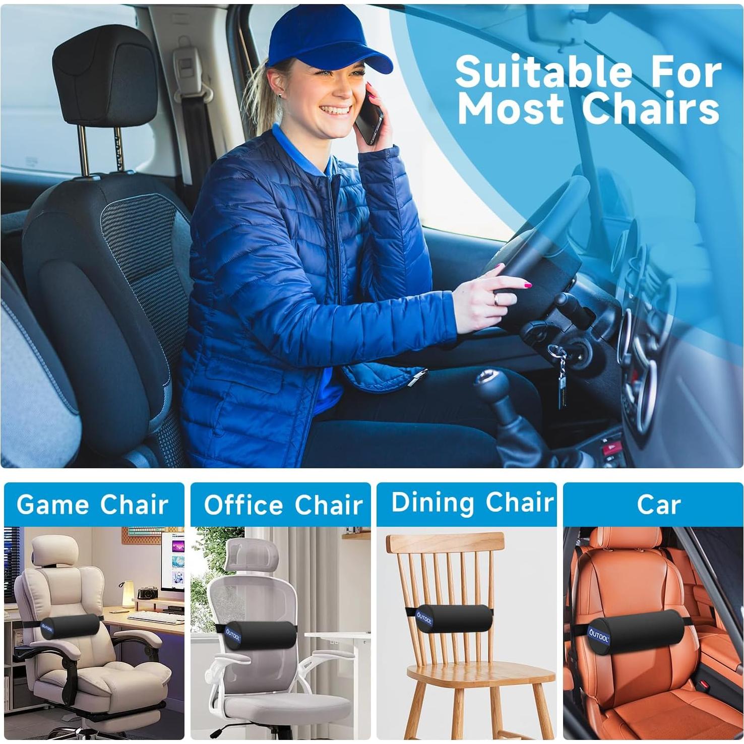 Almohada Lumbar QUTOOL Firme 28x12cm Negra, Soporte Espalda