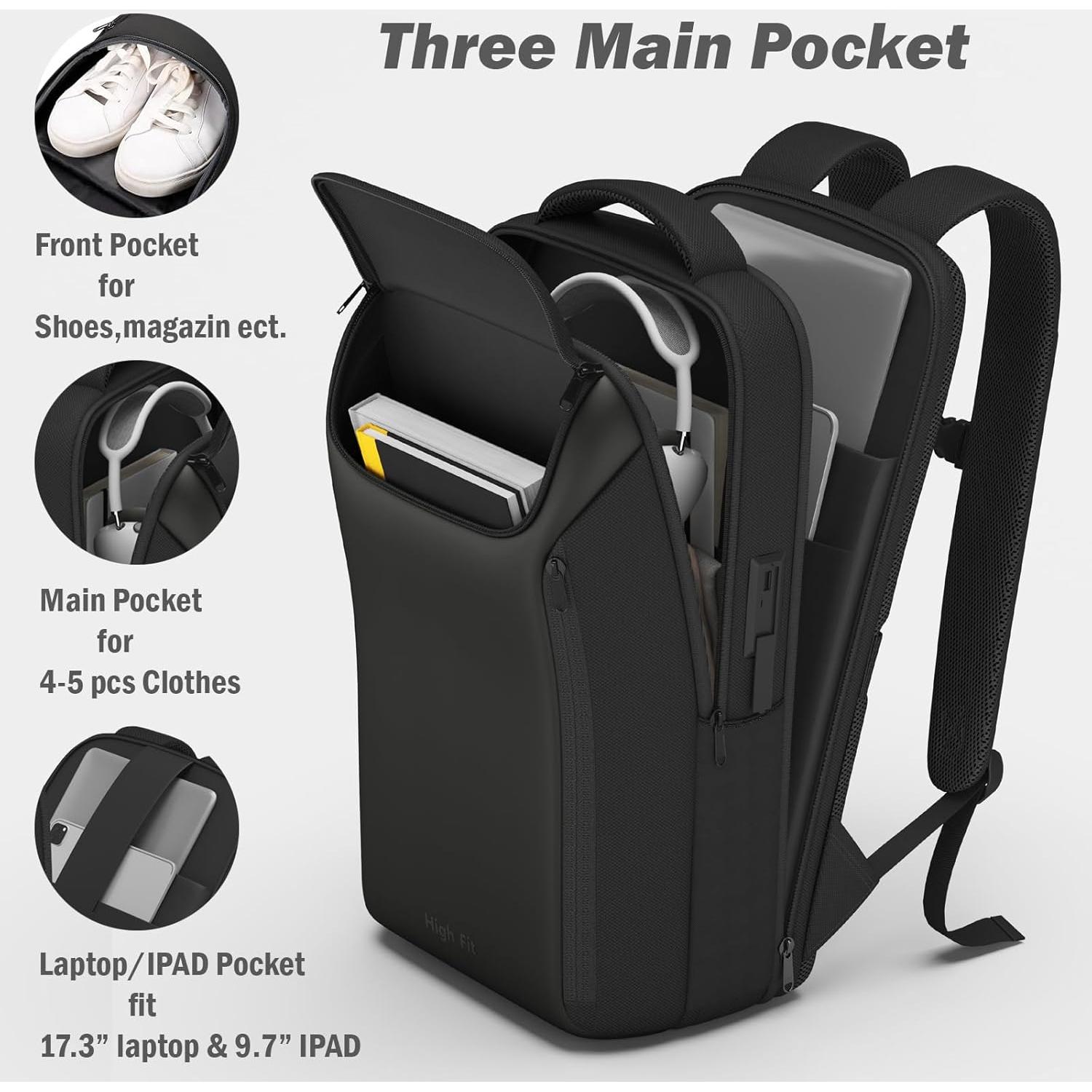 Mochila de Negocios Impermeable 17.3" USB - HF0010BLK