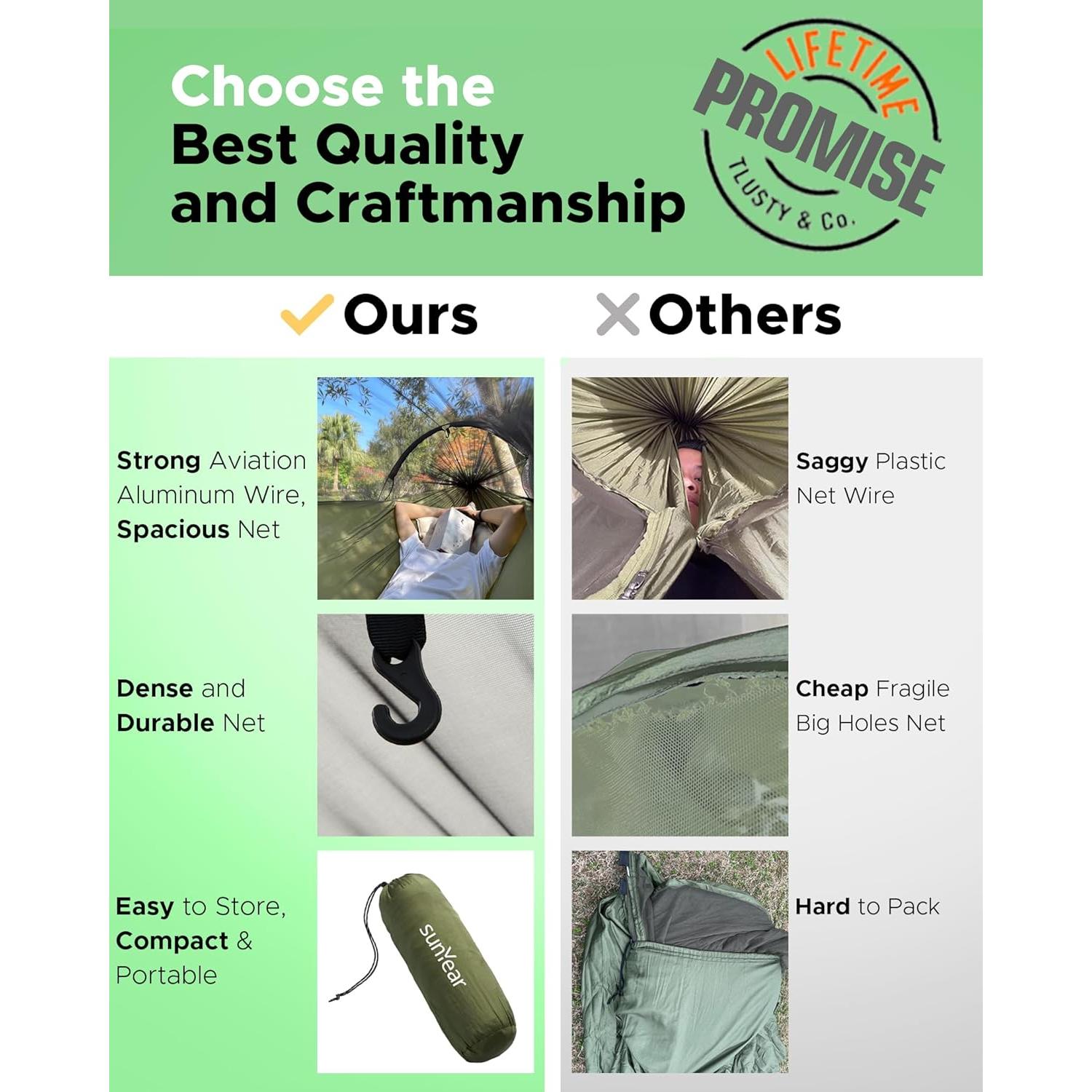 Hamaca de Camping Sunyear Doble con Red - 269x139cm, Ligera