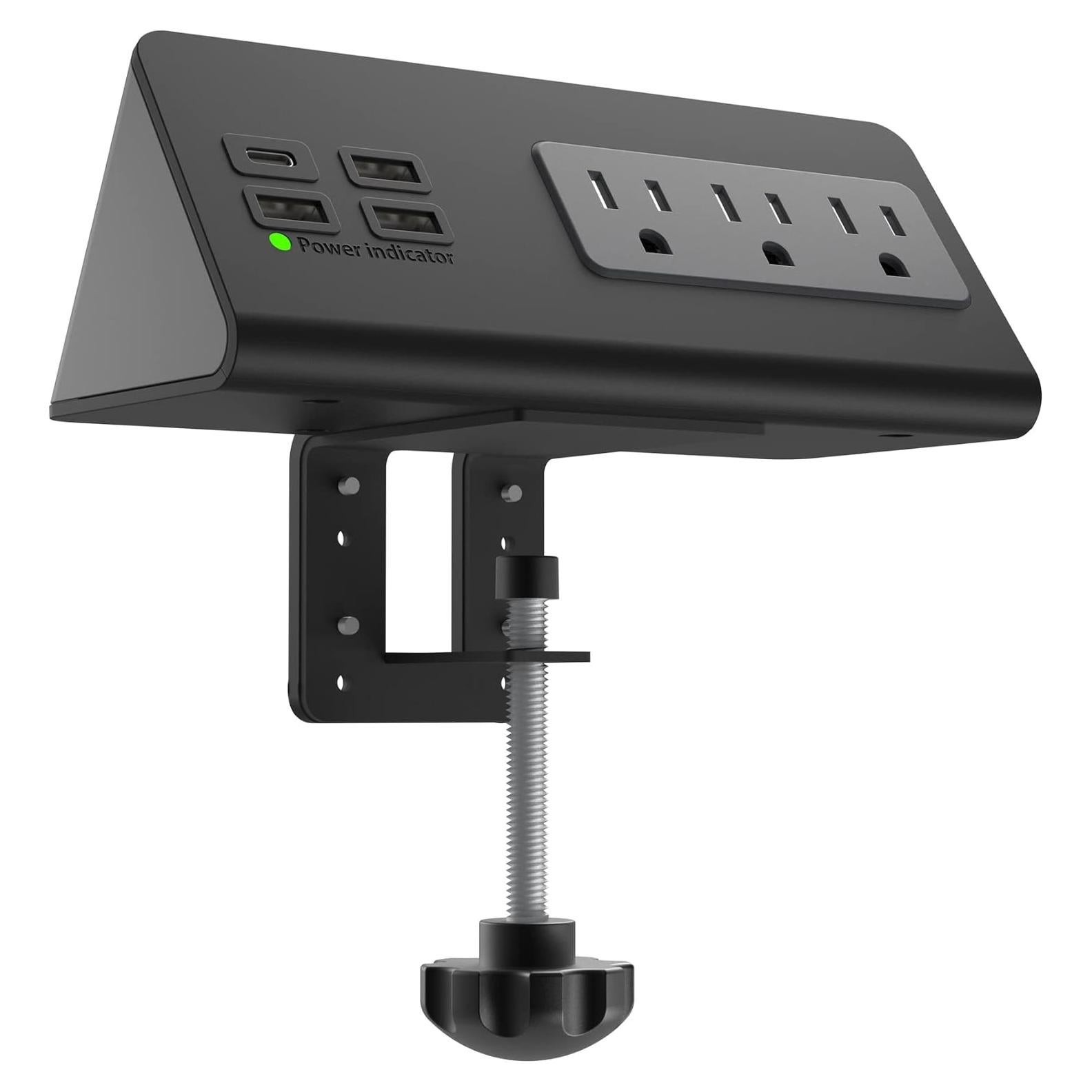 Nightstand Edge Mount Power Strip with USB-C Ports Tabletop Surge Protector Desk Clamp Power Sockets with 3 AC Outlets &4 Fast Charging USB Ports for Home Office Hotel and Dormitory