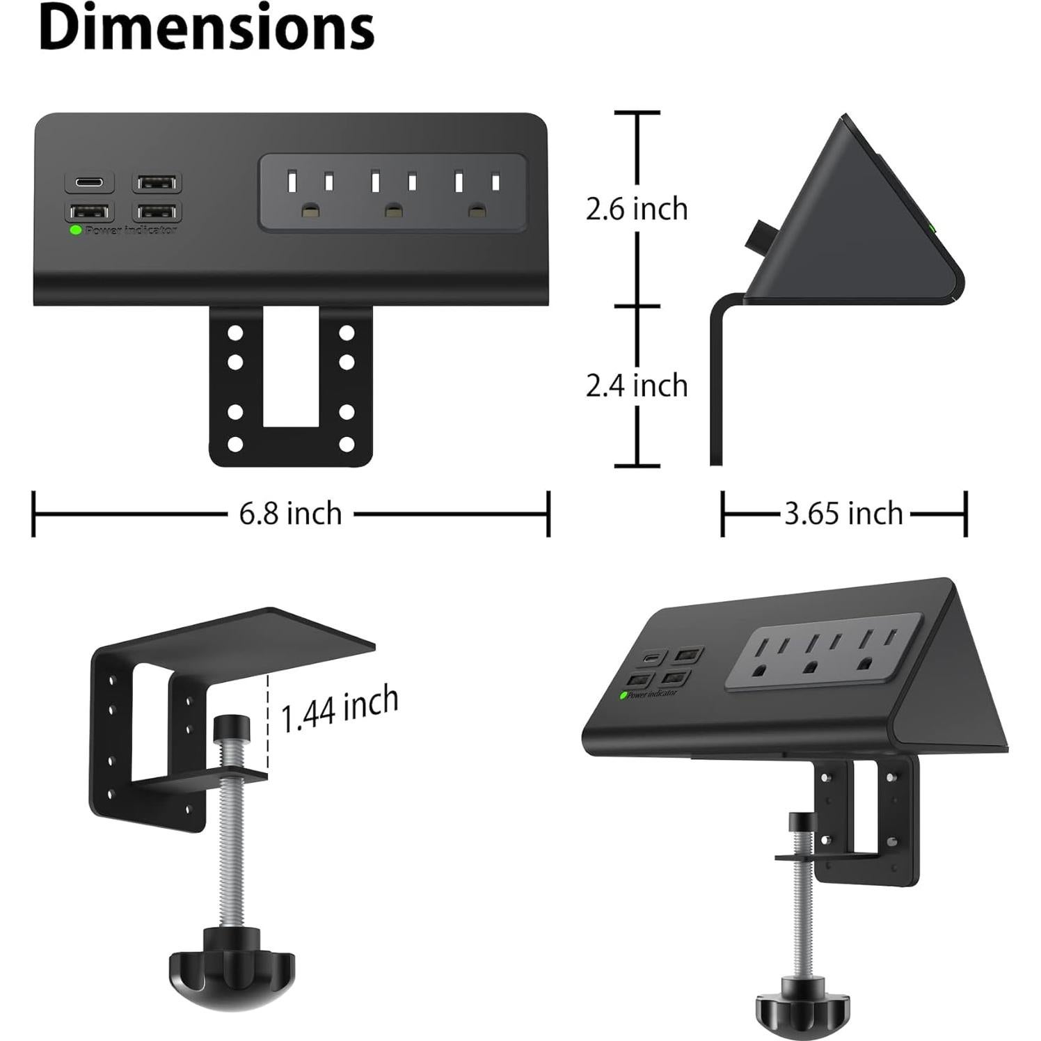 Nightstand Edge Mount Power Strip with USB-C Ports Tabletop Surge Protector Desk Clamp Power Sockets with 3 AC Outlets &4 Fast Charging USB Ports for Home Office Hotel and Dormitory