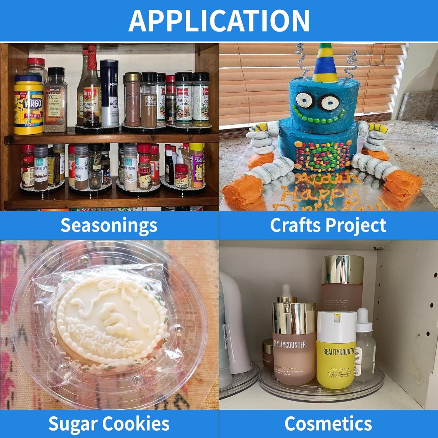 TamBee 6 inch Lazy Susan Turntable Organizer Acrylic for Spice Rack Table Cake Kitchen Pantry Decorating Black