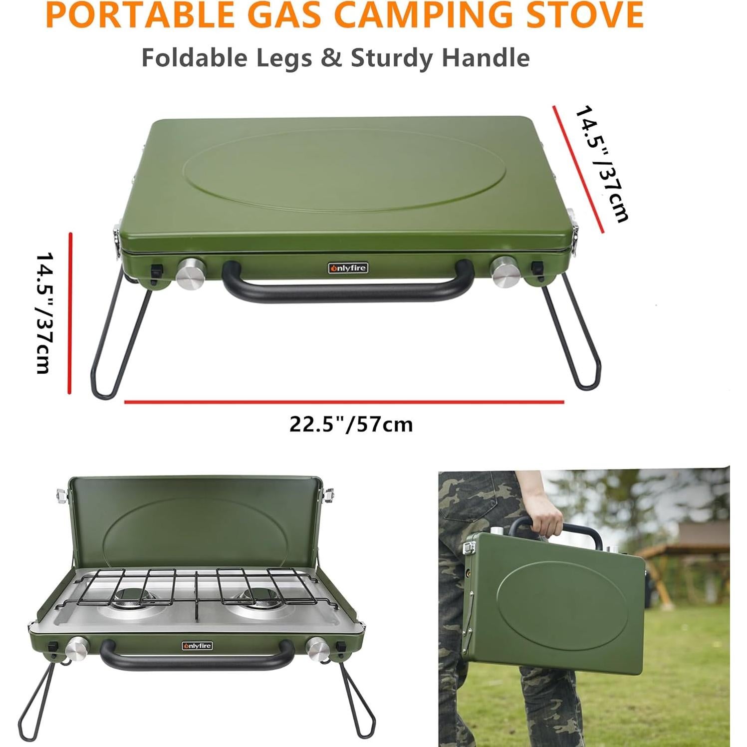 Estufa de Camping Portátil ONLYFIRE 2 Quemadores Verde