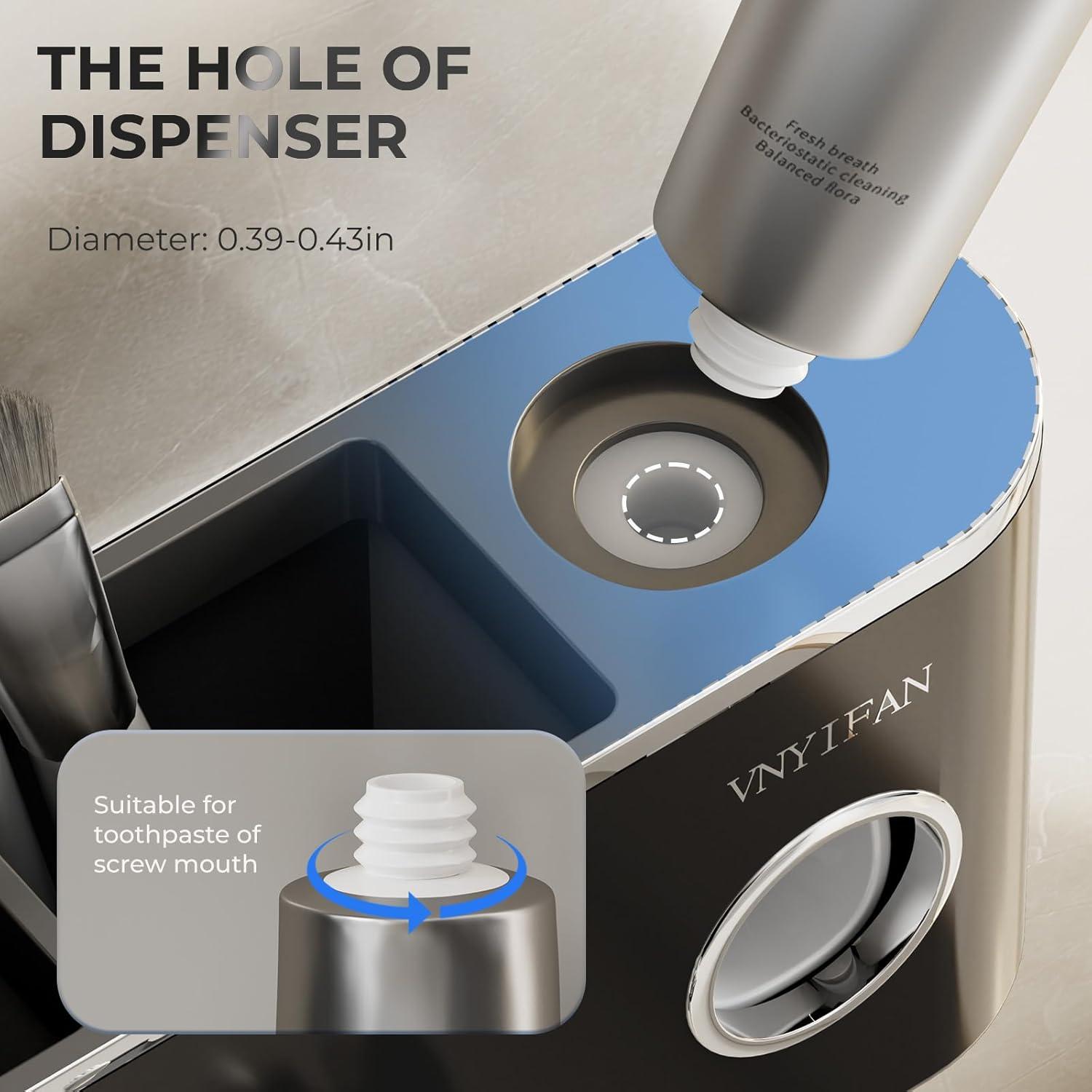 Toothbrush Holders Bathroom Decor with Toothpaste Dispenser, 2 Cups Toothbrush Holder Wall Mounted Bathroom Accessories Set with 6 Toothbrush Slots(Black)