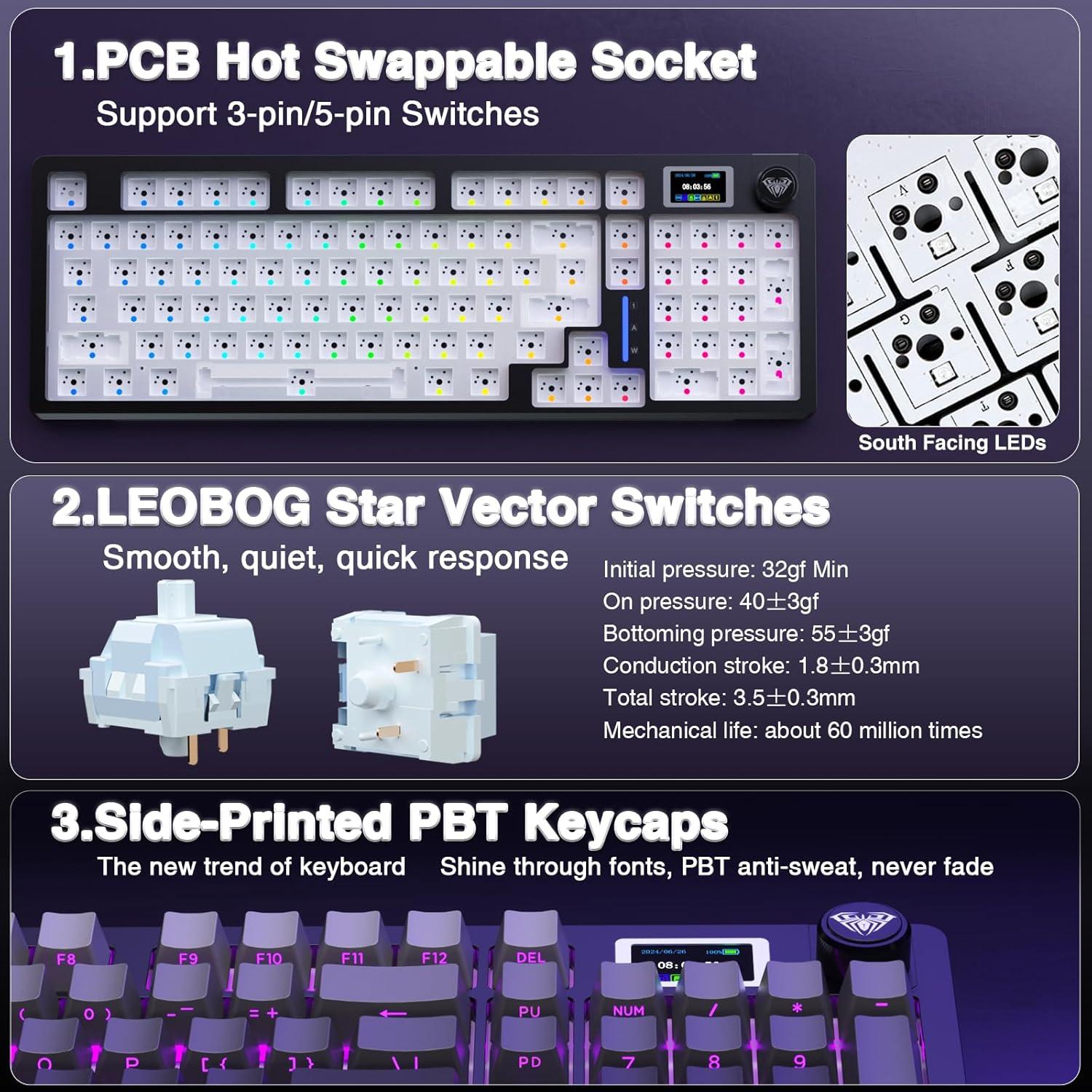 Teclado Mecánico Inalámbrico AULA S98 Pro RGB 4000mAh