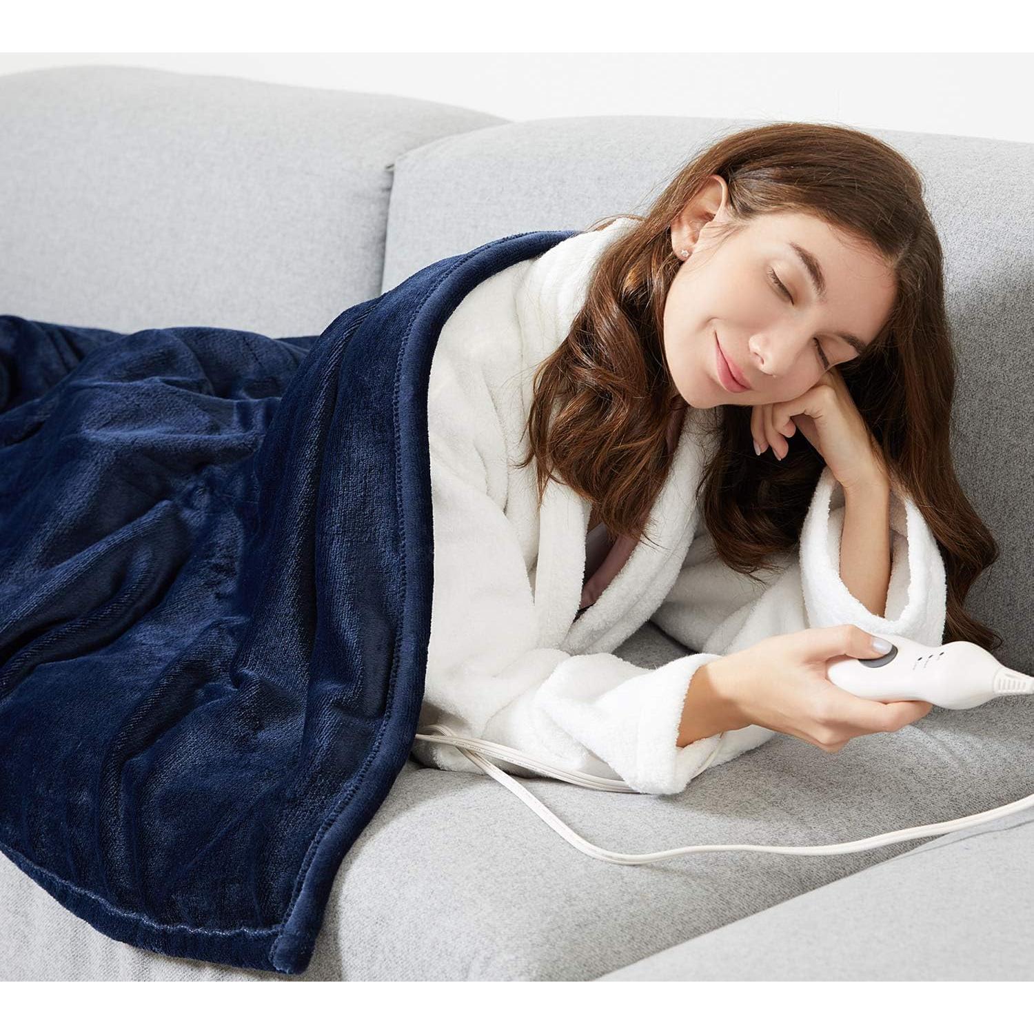 Tefici Electric Heated Blanket Twin,Super Cozy Soft 2-Layer Flannel 62" x 84" Heated Twin Size with 3 Heating Levels 8 Hours Auto Off, Machine Washable, ETL and FCC Certified, Home Office Use, Blue