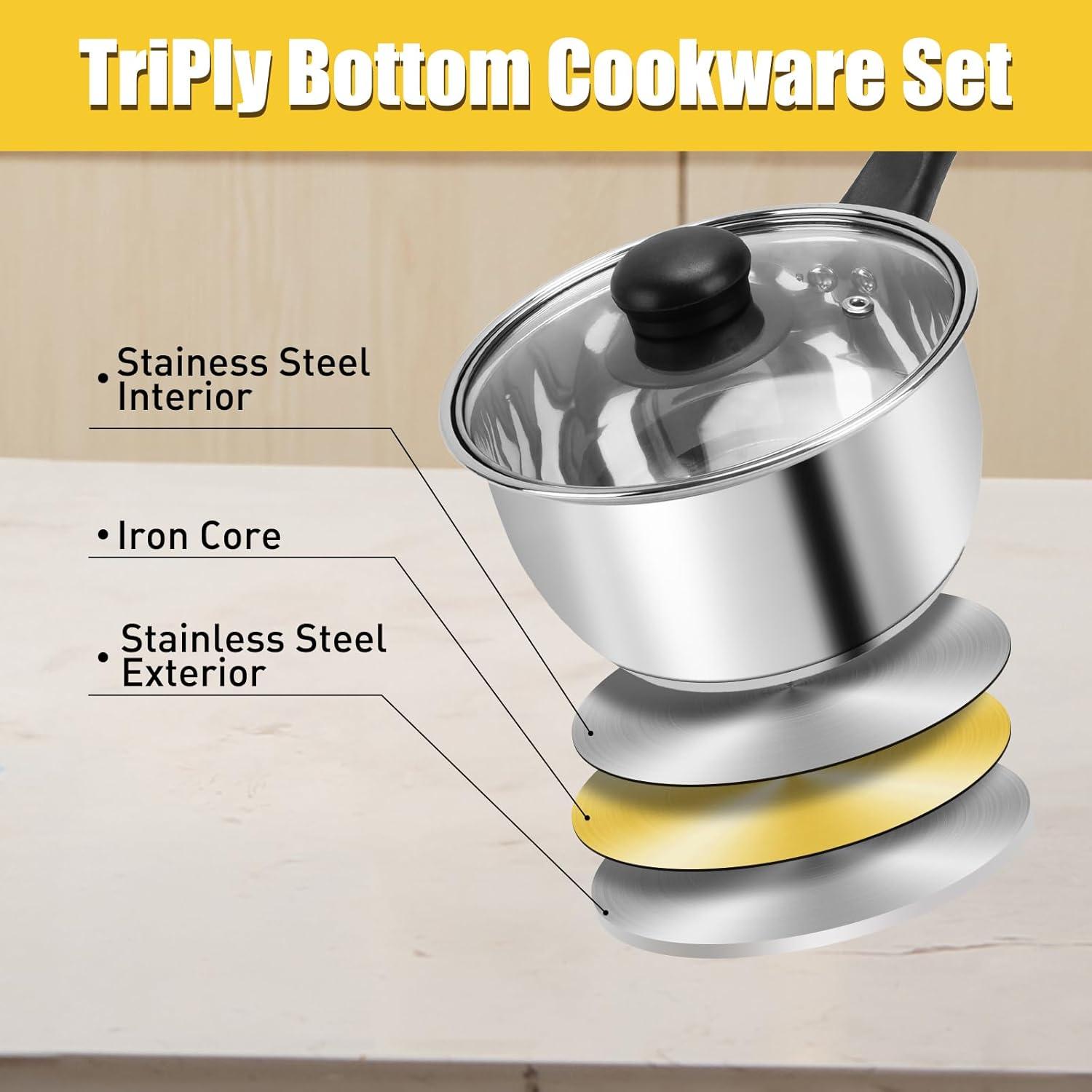 Juego de Ollas BSDLZCH Acero Inoxidable 3 Piezas 1.4L 2.8L 3.6L