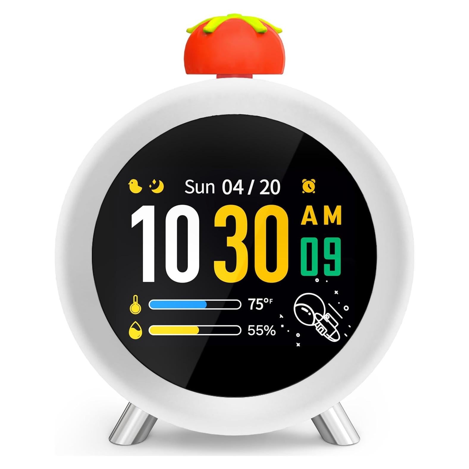 Alarm Clock with Colorful LCD Display, 4 Digital Alarm Clocks for Heavy Sleepers, Super Easy to Set, White Noise, Snooze for Kids, Adults, Teens, Loud Desk Small Clock for Bedroom (Red)