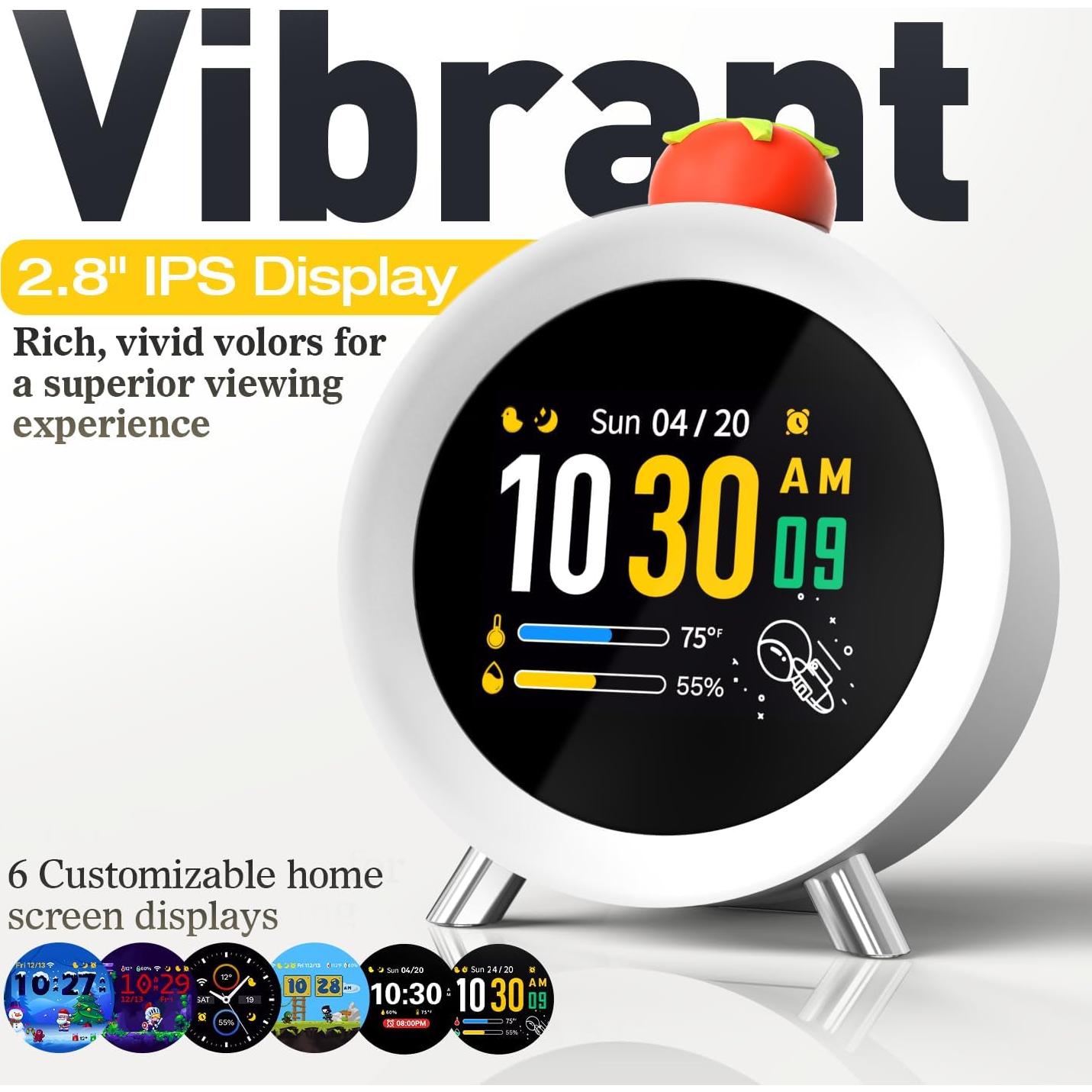 Alarm Clock with Colorful LCD Display, 4 Digital Alarm Clocks for Heavy Sleepers, Super Easy to Set, White Noise, Snooze for Kids, Adults, Teens, Loud Desk Small Clock for Bedroom (Red)