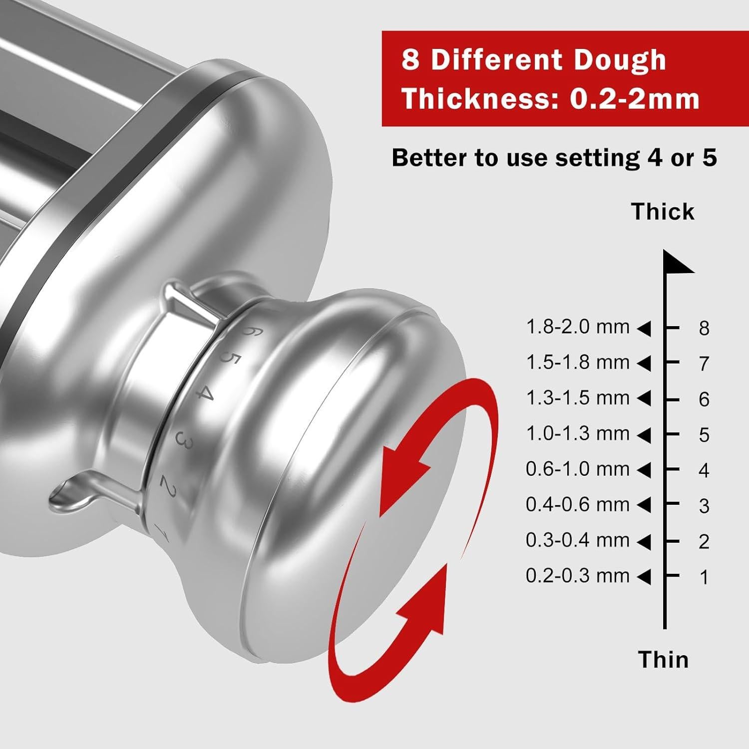 Rodillo de Pasta KitchenAid NEWSETS con 8 Grosor Acero Inox